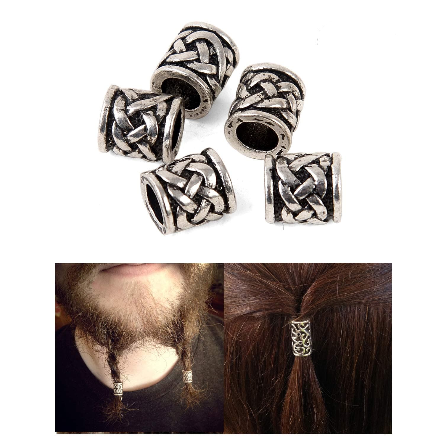 LAGUZ Norse Vikings Hair Bead Beard Bead Antique Silver Crossed Knots Beads Findings for Necklace Bracelet Jewelry DIY Charms About 6 mm Inner Diameter C95
