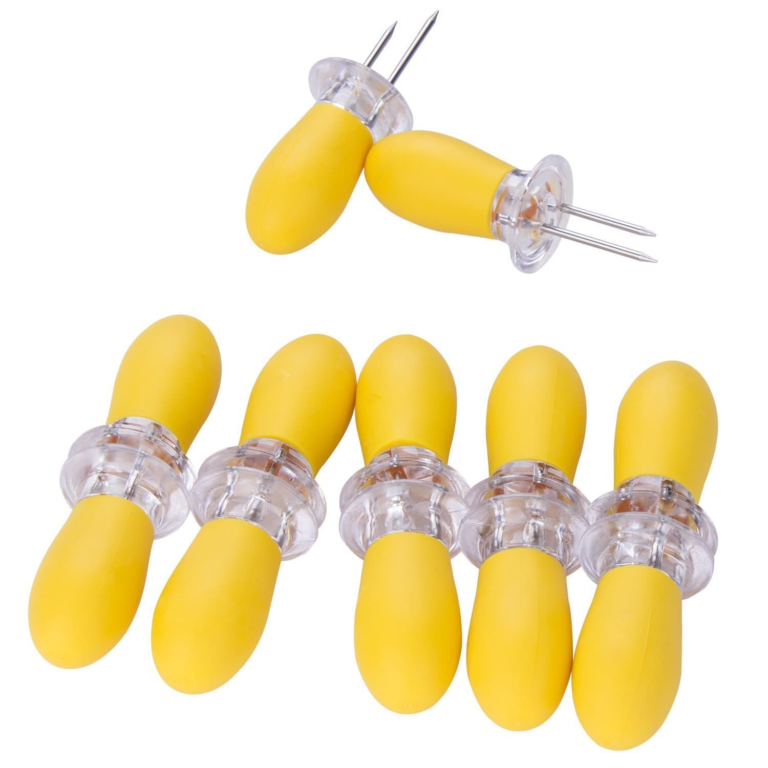 Diealles Corn Cob Skewers, 12pcs Stainless Steel Corn on The Cob Holders Skewers with Silicone Handle - BBQ Grill Food Prongs Skewers Forks Party