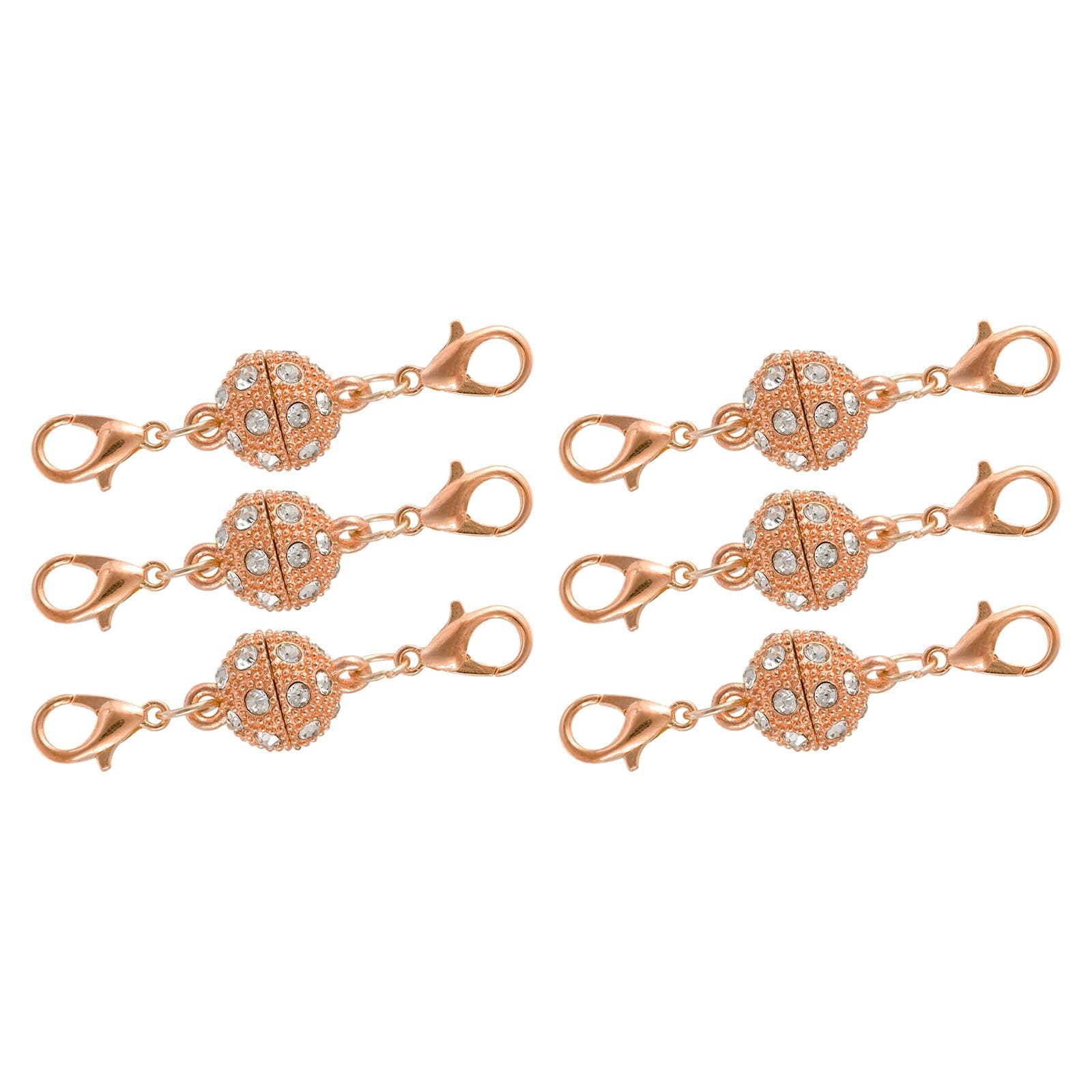 uxcell 6Pcs Jewelry Clasps, Round Rhinestone Clasps Locking Closures with Lobster Clasps for Bracelet Necklace (10.5mm Rose Gold)