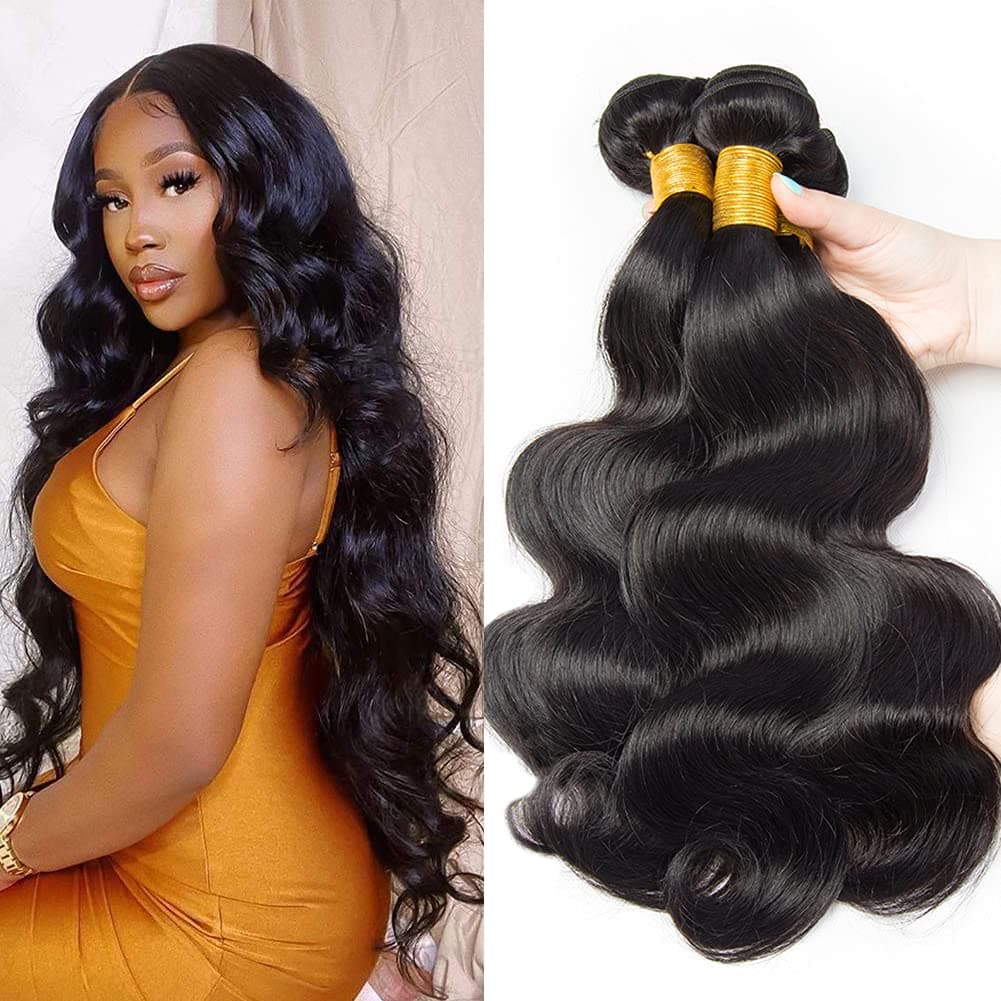 MSGEM 3 Bundles Body Wave Human Hair 20 22 24 inch Msgem 100% Unprocessed 9A Brazilian Virgin Human Hair Body Wave 3 Bundles Human Hair Weaves Extensions Black Women Natural Color