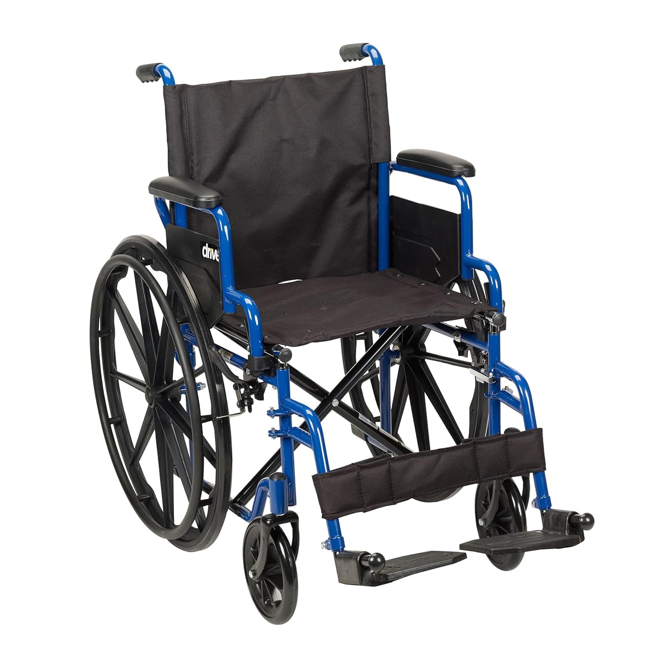 Drive Medical Blue Streak Lightweight Wheelchair - Portable Folding Mobility Aid - Swing-Away Footrests - Desk Arms - Durable Steel Frame - Easy Transport & Storage - 18-Inch Seat