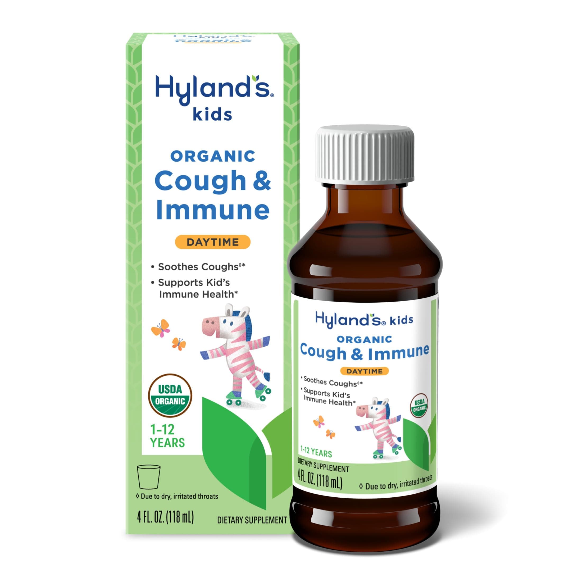 Kids Daytime Organic Cough Syrup and Immune Support with Agave, Elderberry and Pomegranate, Soothes Cough, and Supports Immunity, 4 Fl. Oz
