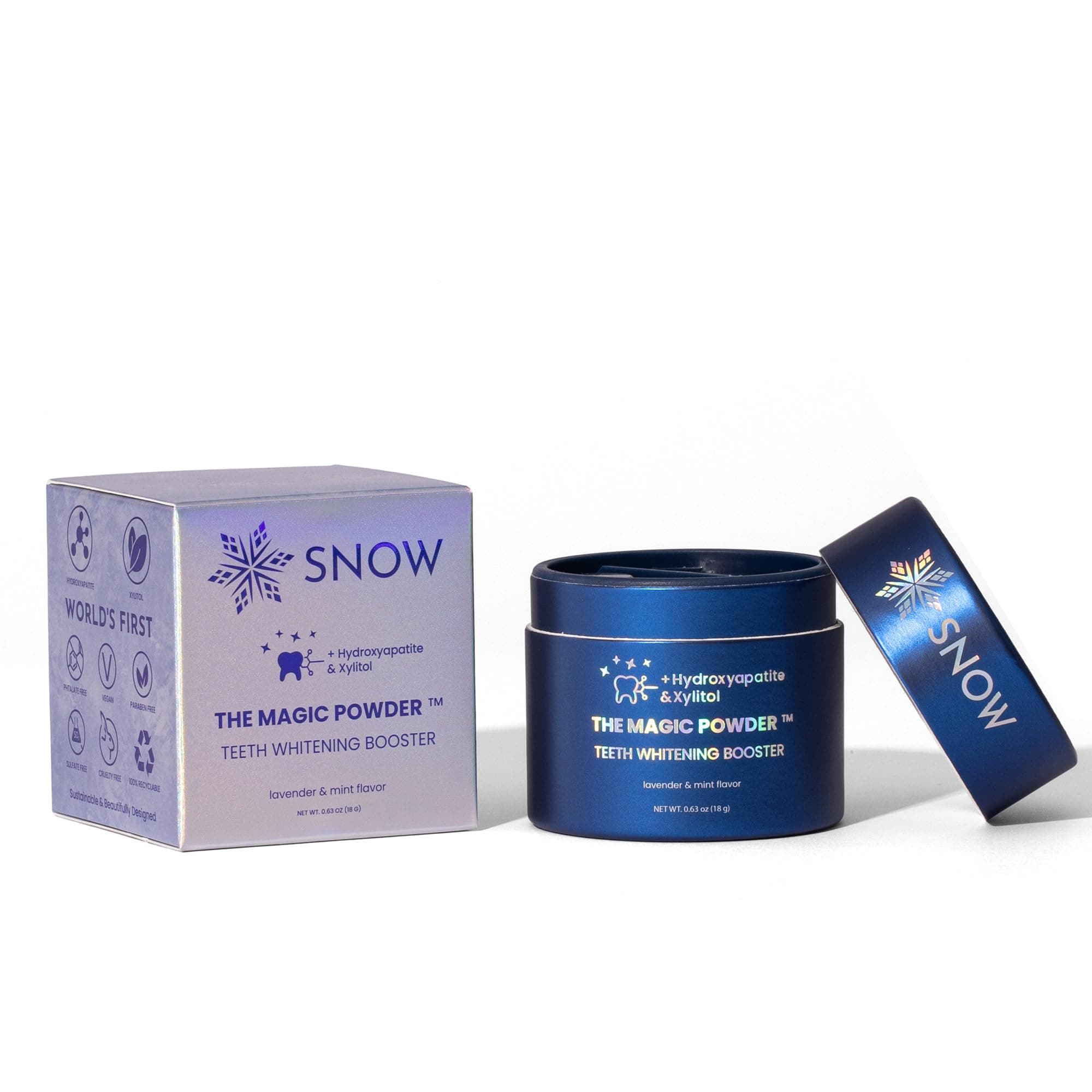 Teeth Whitening Magic Powder - Teeth Whitening Kit Supplement, Adds Whitening Effects to Any Toothpaste, Oral Care Product with Calcium Carbonate for White Teeth, Lavender & Mint Flavor, 1.2-oz