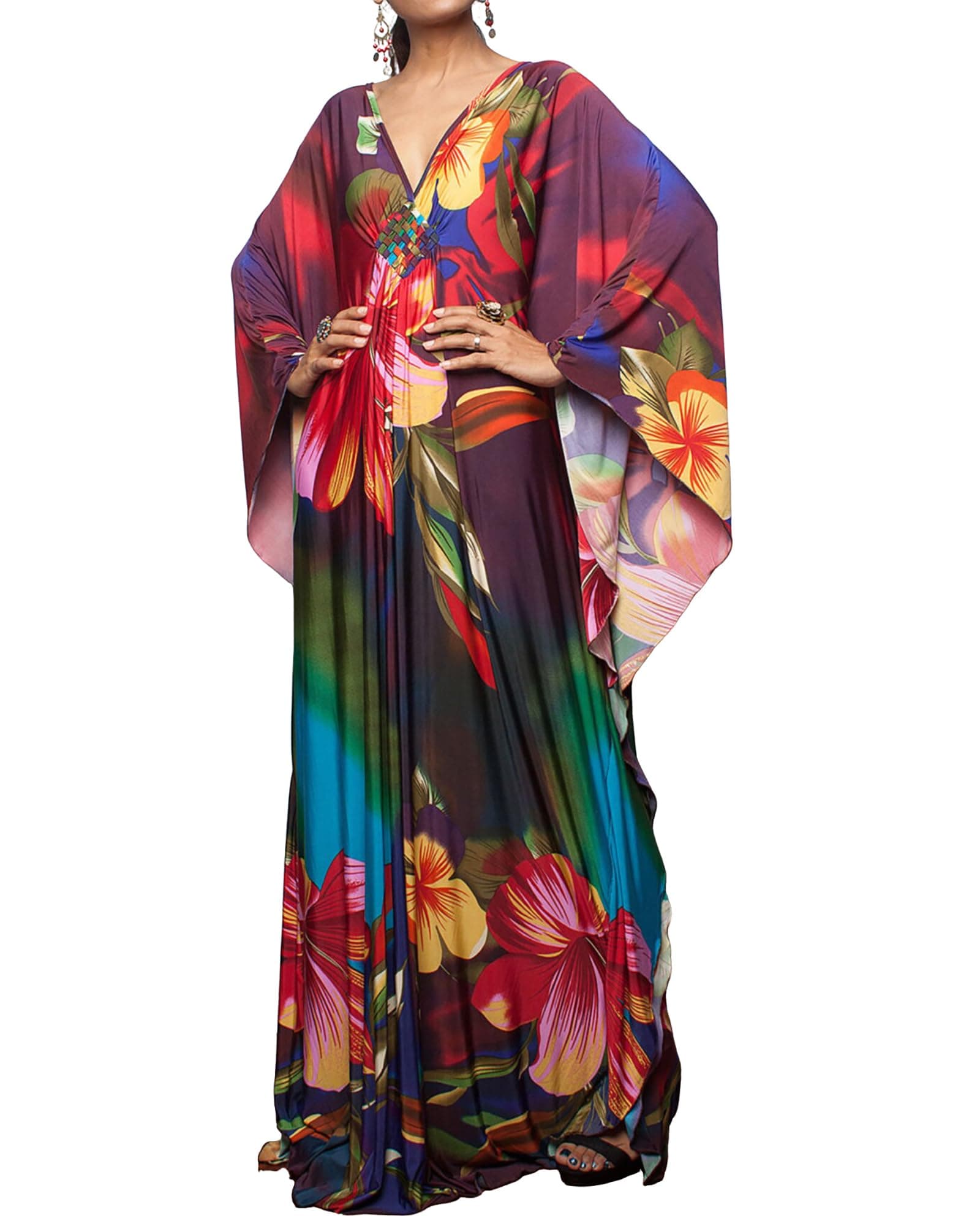 Women Ethnic Print Kaftan Beach Dress Plus Size Swimsuit Cover Up