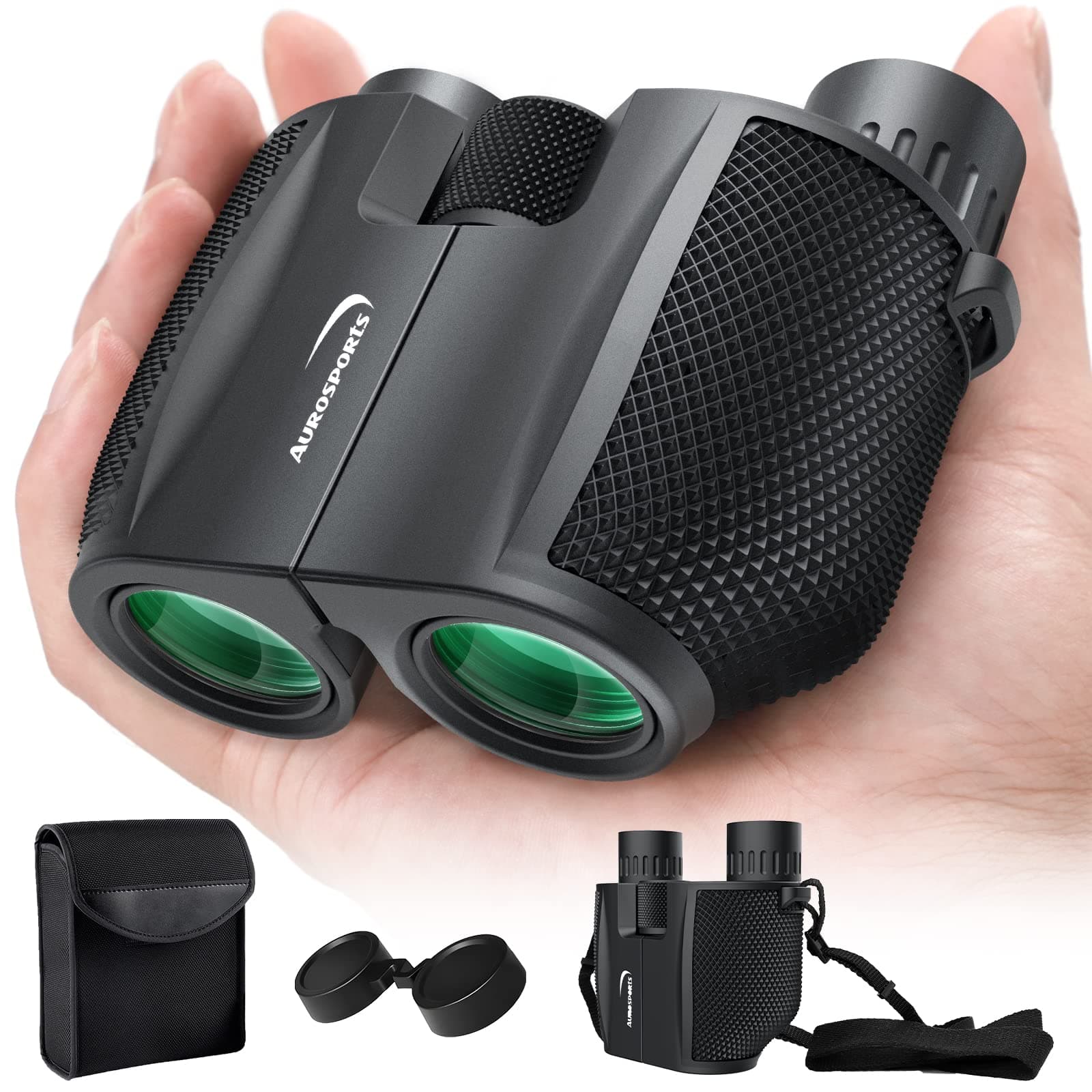 Aurosports 10X25 Binoculars for Adults Kids, Compact Binocular with Weak Light Vision, Easy Focus Lightweight High Powered Binocular for Bird Watching Outdoor Sports Hunting Travel