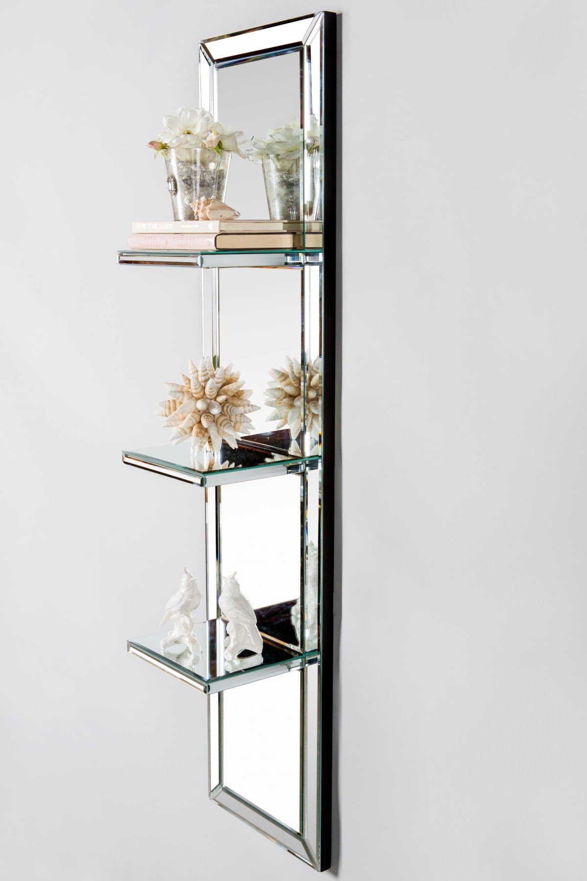 Statements by J FU0392 Mirrored Shelf, Wall-Mounted Mirrors, Vanity/Shower/Bathroom/Makeup Mirrors, Antique Silver Leaf