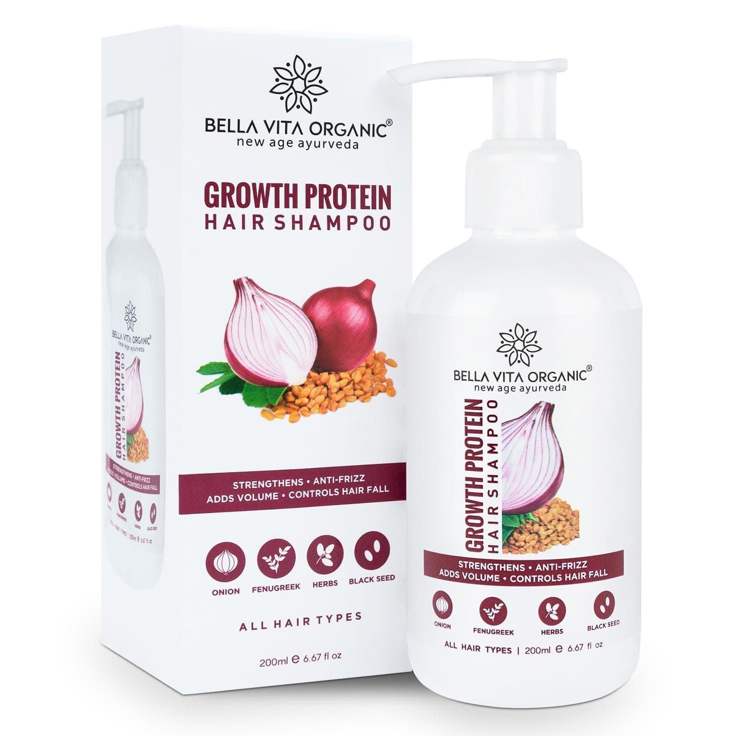 Bella Vita Organic Growth Protein Shampoo For Hair Volume, Hair Fall, Anti Dandruff, Frizz Control, Shine & Strength - 200ml