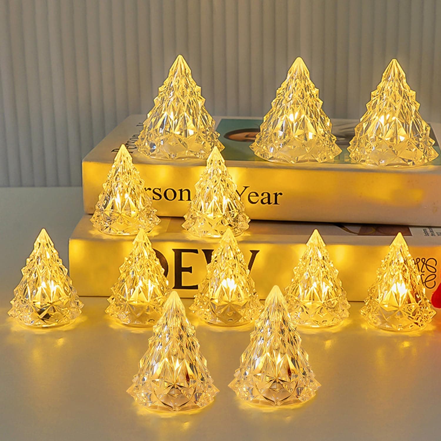 POCKETMAN Pack of 12 Acrylic Iceberg Crystal Lamps, Christmas LED Night Light, Atmosphere Lights, Christmas Tree Lights, Bedroom Sleeping Light, Party, Home Decoration (Warm White)