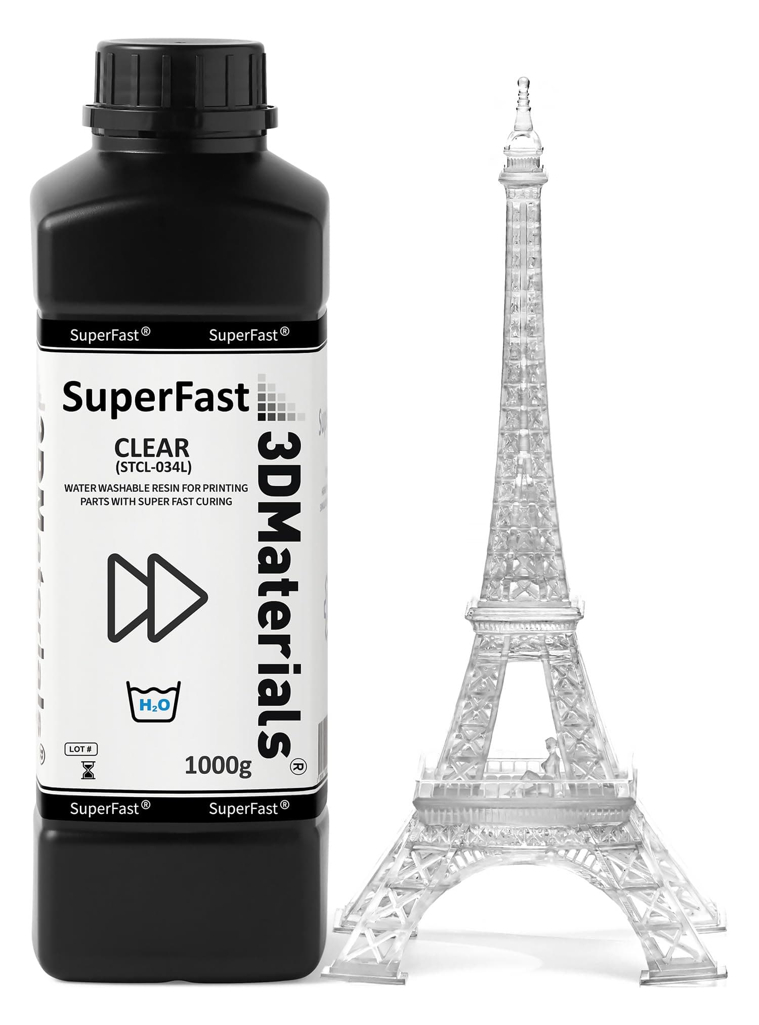 SuperFast 4K 3D Printer Resin Water Washable, 50um Print in 0.6 sec, Made in Korea by 3DMaterials (1000g, Clear)