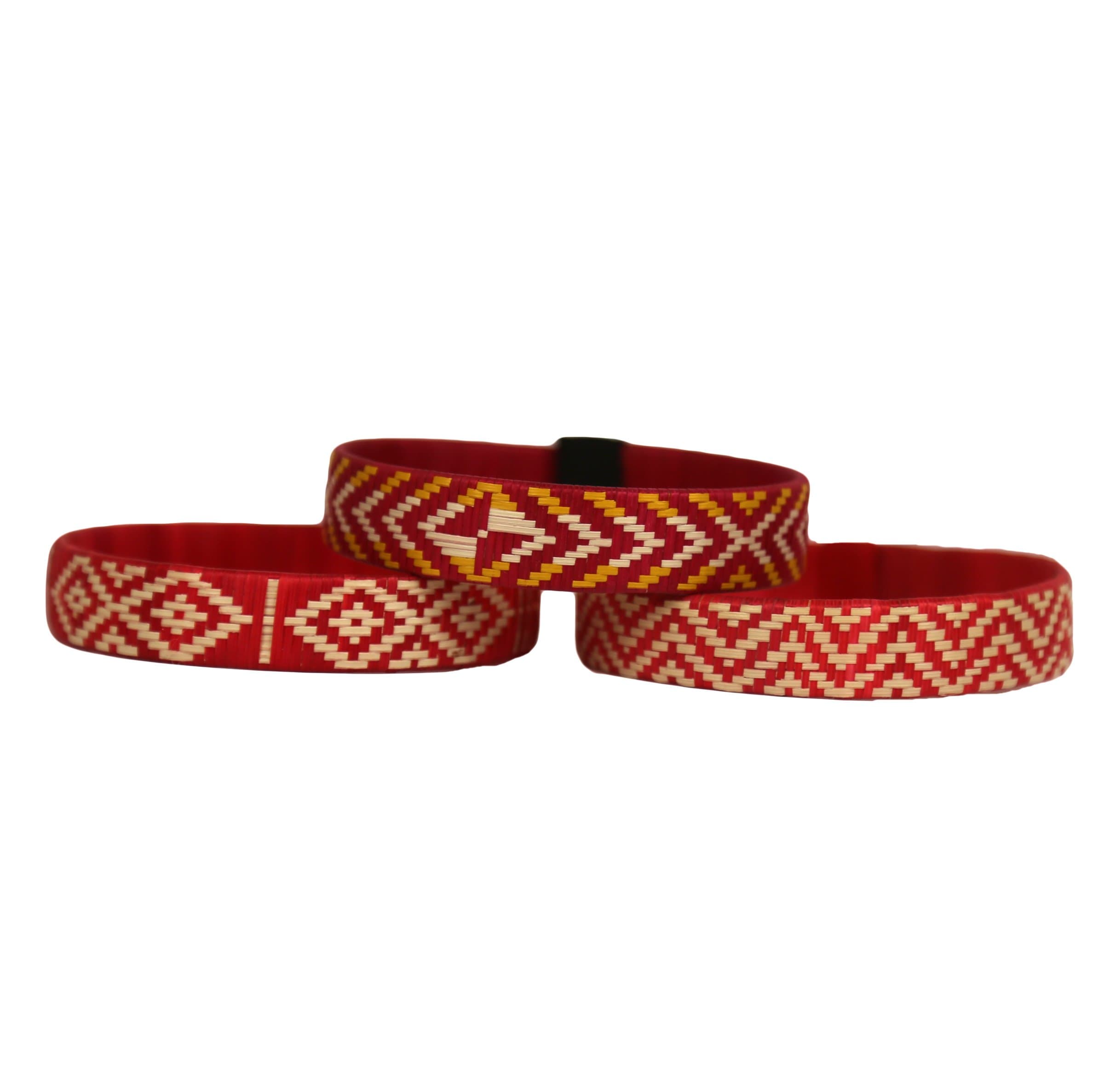 Third Time is the Charm - Cana Flecha Cuff Bracelets - Set of 3 - Red Tones - Colombia