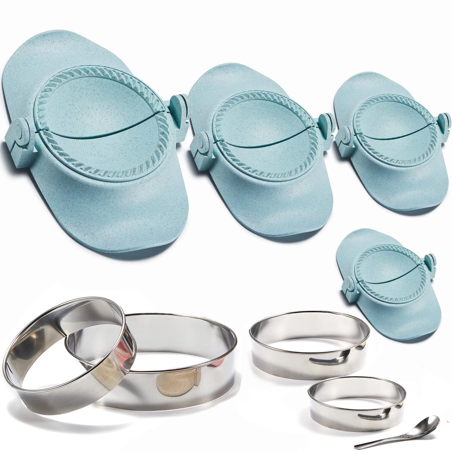 Empanada Maker Press, 6-Inch Extra Large Dumpling Maker Set with Dough Cutter, Dumpling Mold Set for Pierogi, Pastelitos, Calzone, Turnovers, Chinese Dumpling 4Sizes-Blue (6"/4"/3"/2.6")