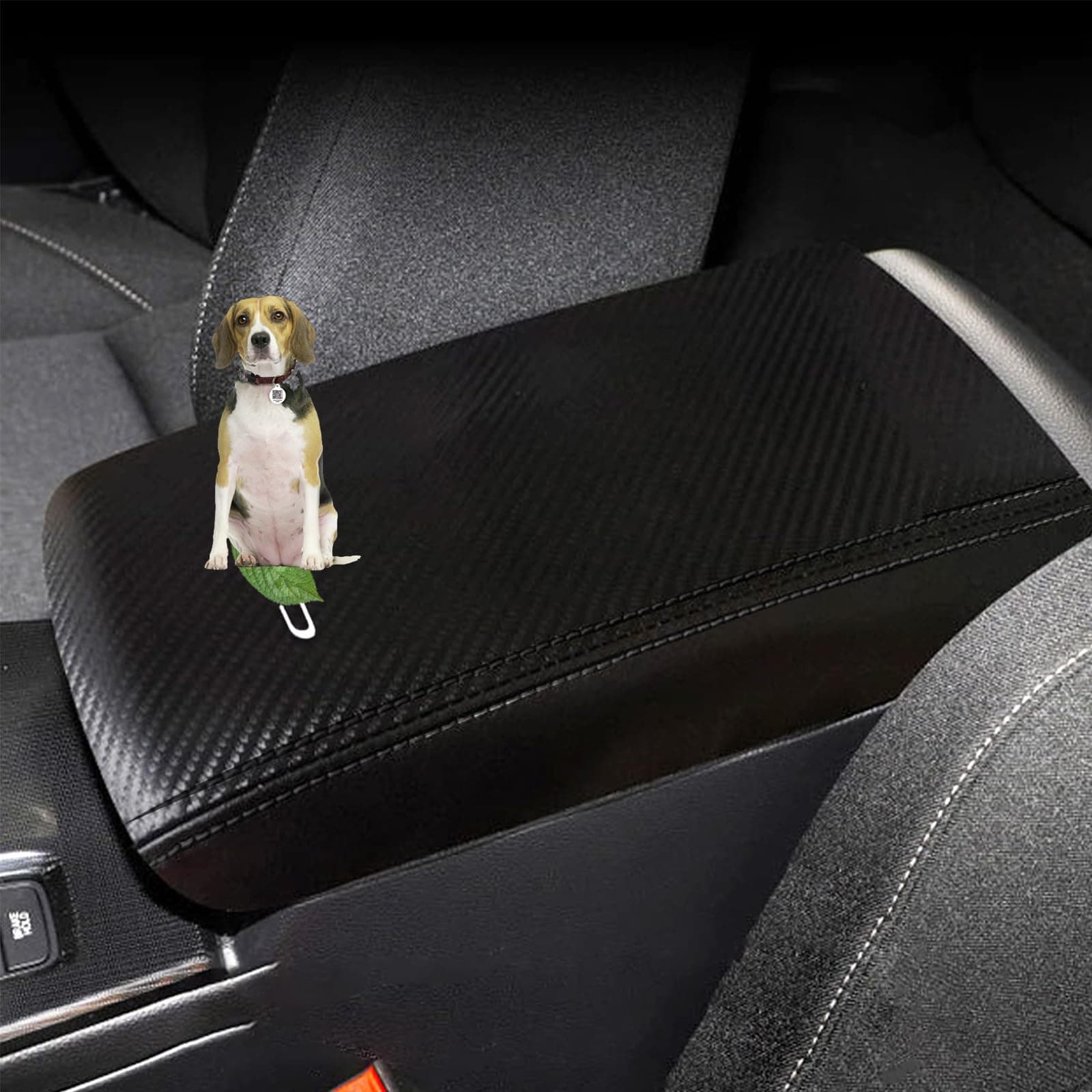 Horry Center Console Armrest Box Cover Panel Trim Waterproof Anti-Scratch Leather Protector Decoration Interior Accessories for Honda Civic 2022(Carbon Fiber Pattern), Black + carbon