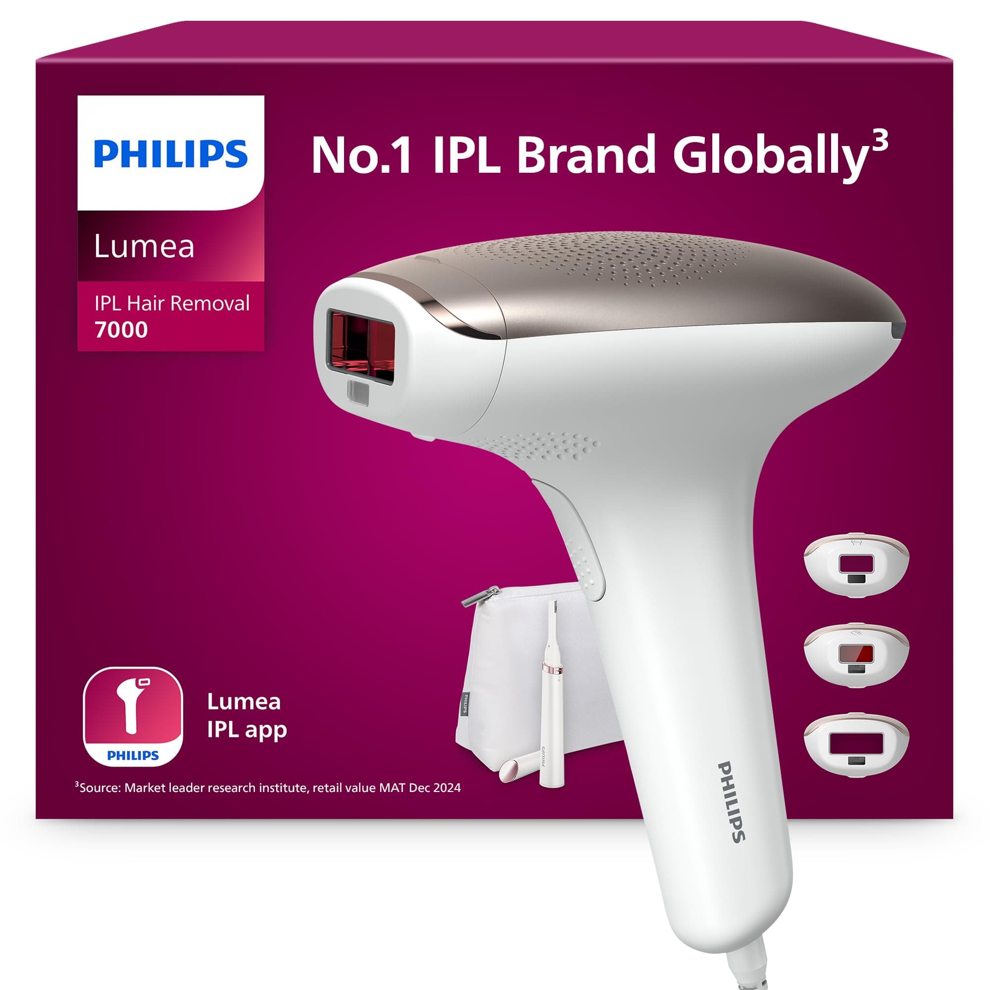 – Philips Lumea 7000 Series, IPL Hair Removal Device, Laser Hair Removal Alternative, with Satin Compact Pen Trimmer, 3 Attachments for Body, Face and Bikini, Model BRI923/00