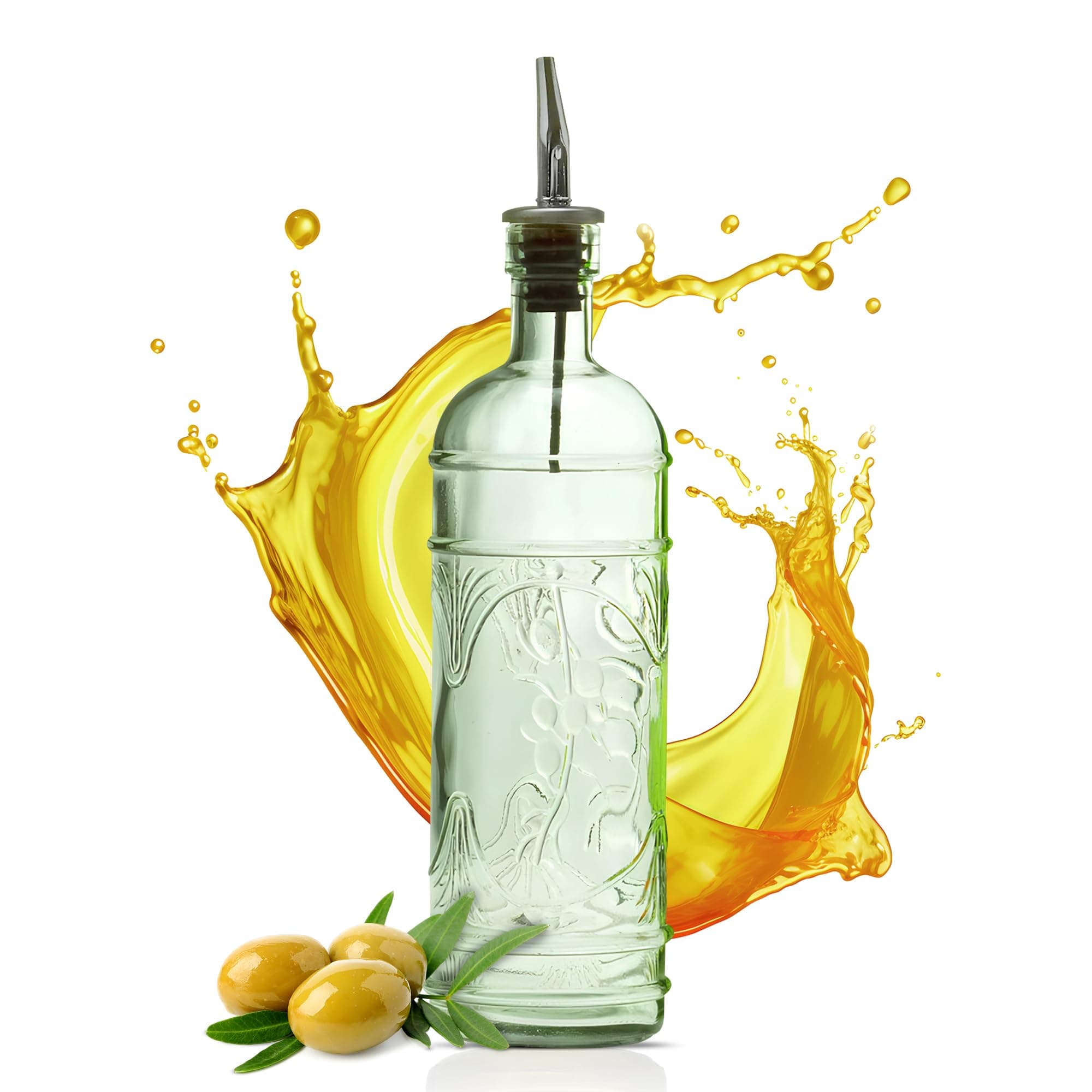 Olive Oil Dispenser Bottle for Kitchen - Vinegar Dispenser Bottle with Pour Spouts - 16 oz - Clear