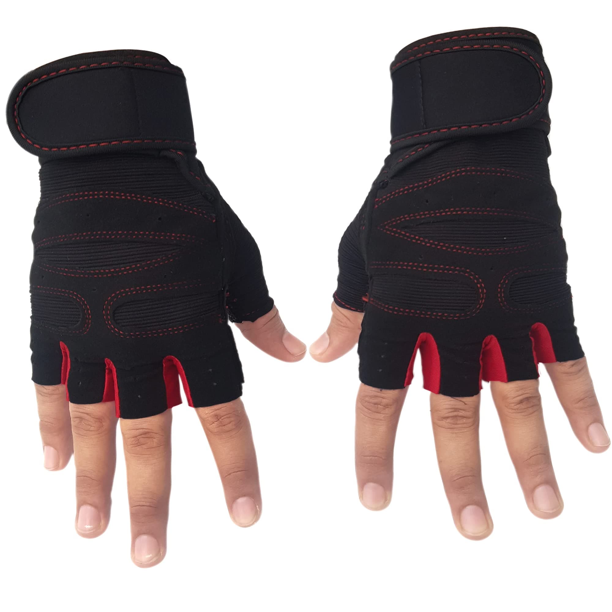 OLAHRAGAHalf Finger Tactical Microfiber Cycling Gloves, Anti-Slip Breathable Motorcycle Mountain Bike Sports Training Or Outdoor Gloves For Men Women (Red), Medium