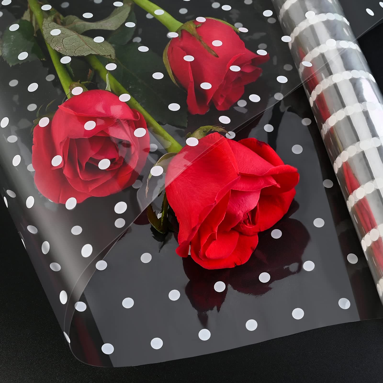 60cm*12.5m White Dot Cellophane Wrap Florist Clear Wrap 3 Mil Folded 30cm Expand 60cm Wide Cellophane Wrap Roll for Hampers, Christmas Gifts, Flowers, Baskets, Treats & Crafts (White Dot)