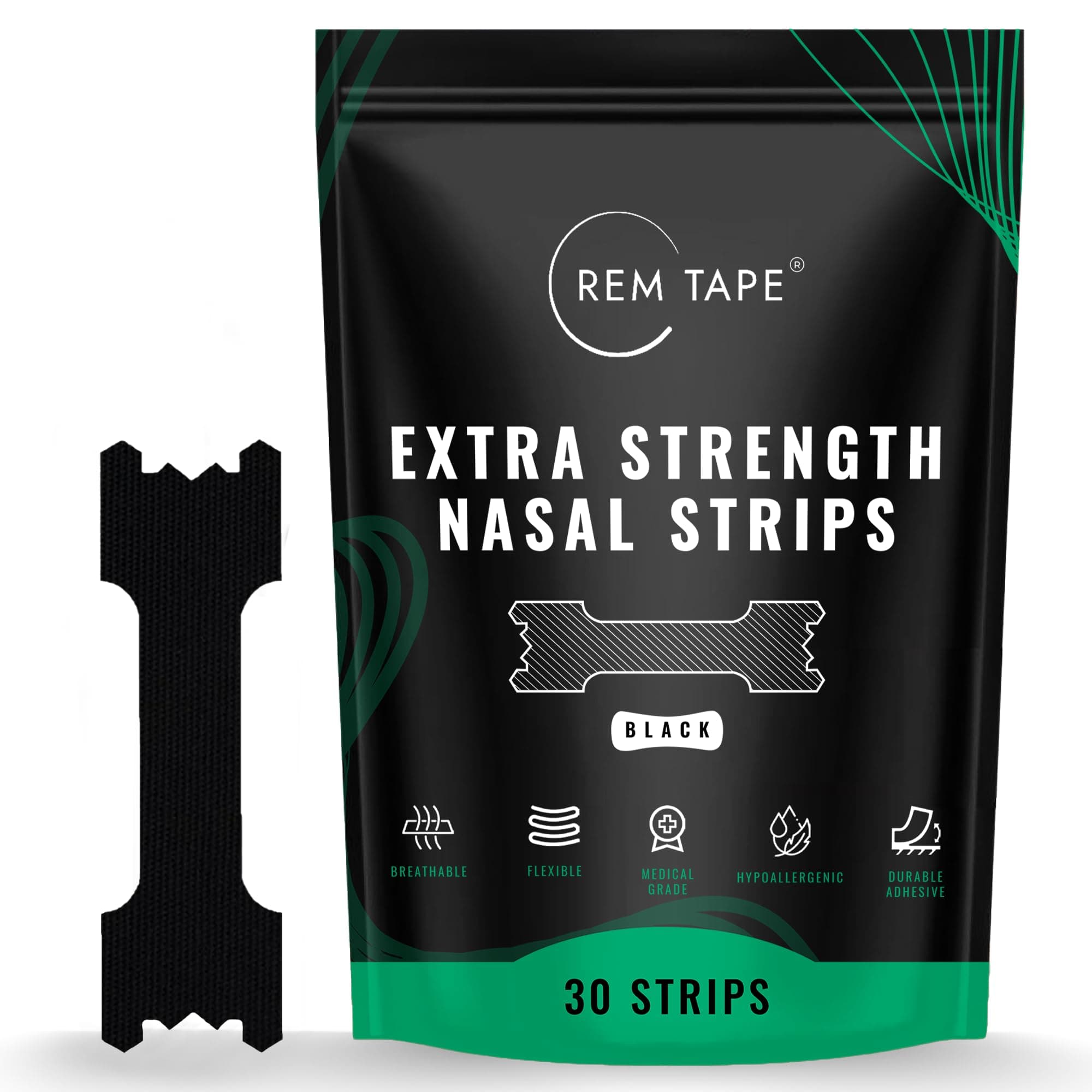 Extra Strength Nasal Strips (30 Pack). Congestion and Snoring Relief. Dual Spring Flex Technology. Soft Medical Grade Fabric. Durable Hypoallergenic Adhesive. One Month Supply!