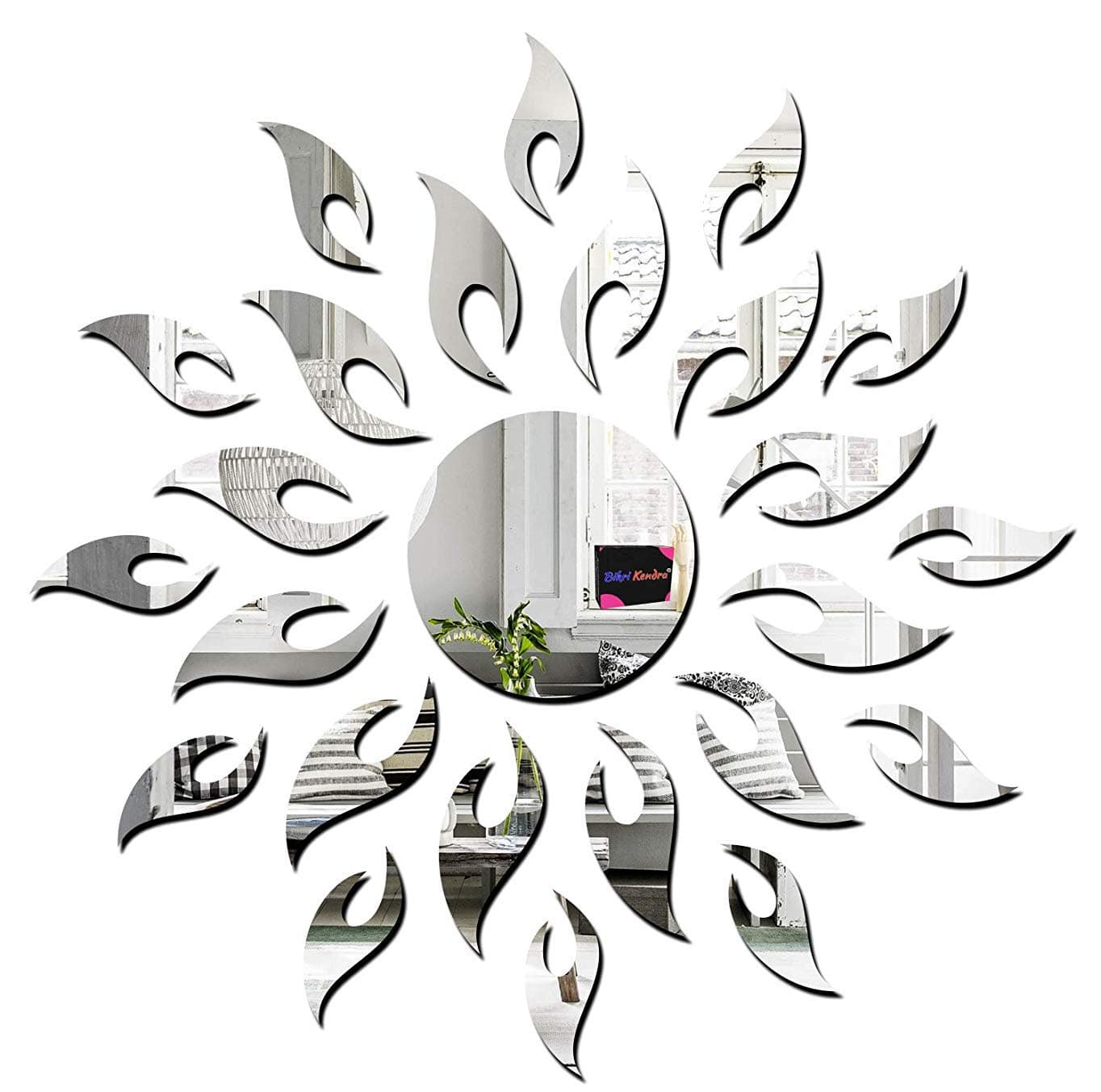 Bikri Kendra® Sun with Extra Flames 3D Acrylic Mirror Wall Decor Stickers, 1.5x1.5ft (Silver)