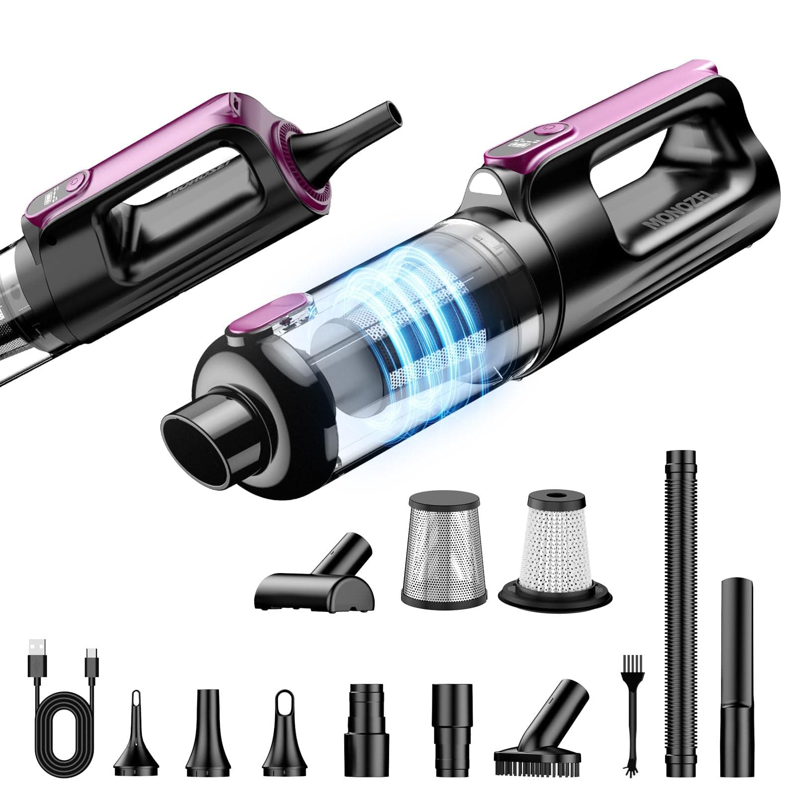 Cordless Handheld Vacuum Cleaner, 18000Pa 2 in 1 Car Vacuum Cleaner&Air Duster, 130W Brushless Motor with 7800mAh Battery, LED Light and Multi-Nozzles, Portable for Car, Home, Office, Pet