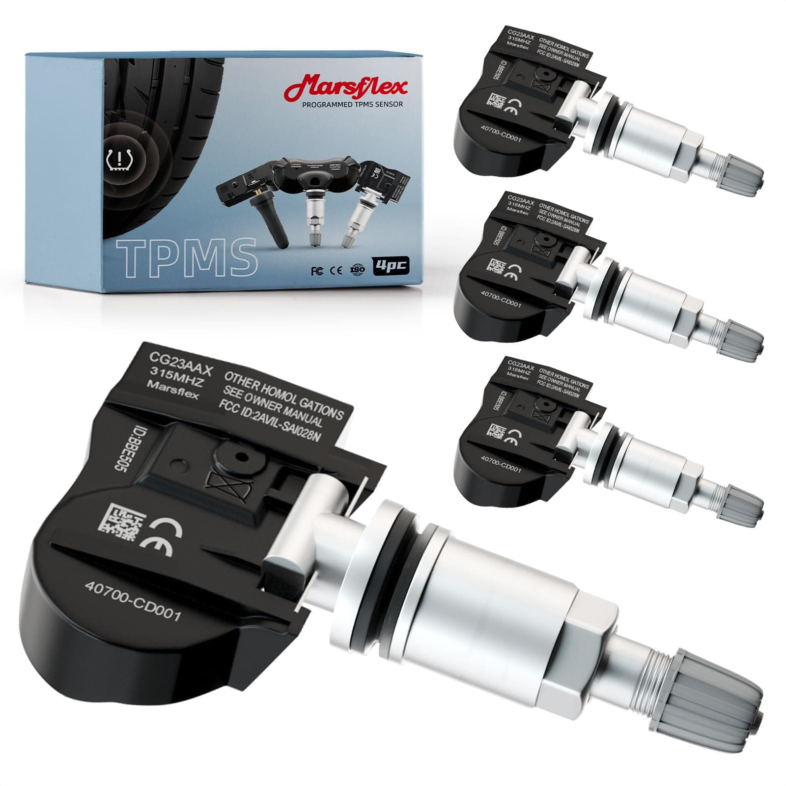 Marsflex TPMS Sensor Compatible for Nissan Infiniti Programmed Tire Pressure Monitoring System Replaces# 40700-1AA0B, 40700-3AN0A, 40700-3AN0B, 40700-3AN0D, 40700-JA00C, 40700-JA01B, 40700-JA02B, 4PCS
