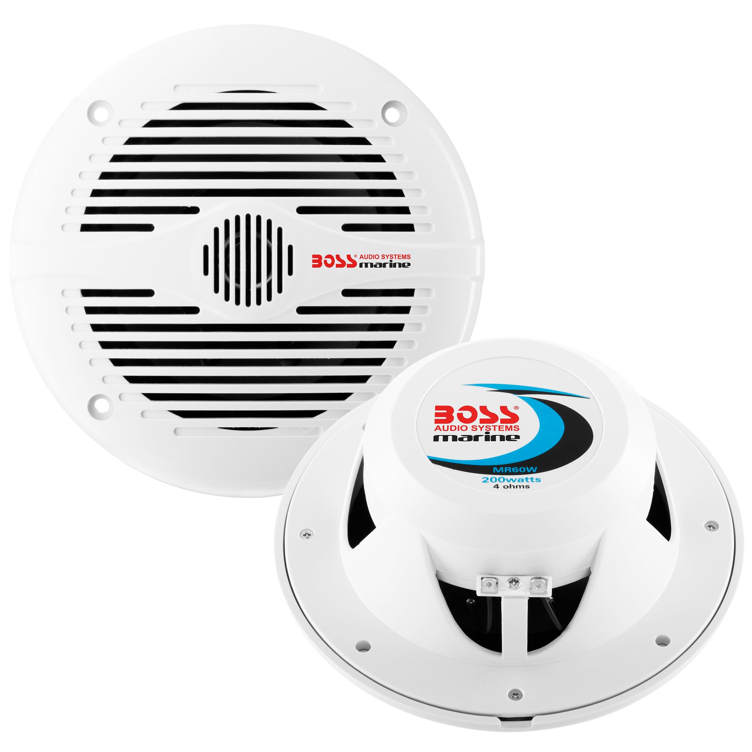 BOSS Audio Systems MR60W 6.5 inch Marine Boat Stereo Speakers - 200 Watts (pair), 2 Way, Full Range, Tweeters, Coaxial, Weatherproof, Sold in Pairs