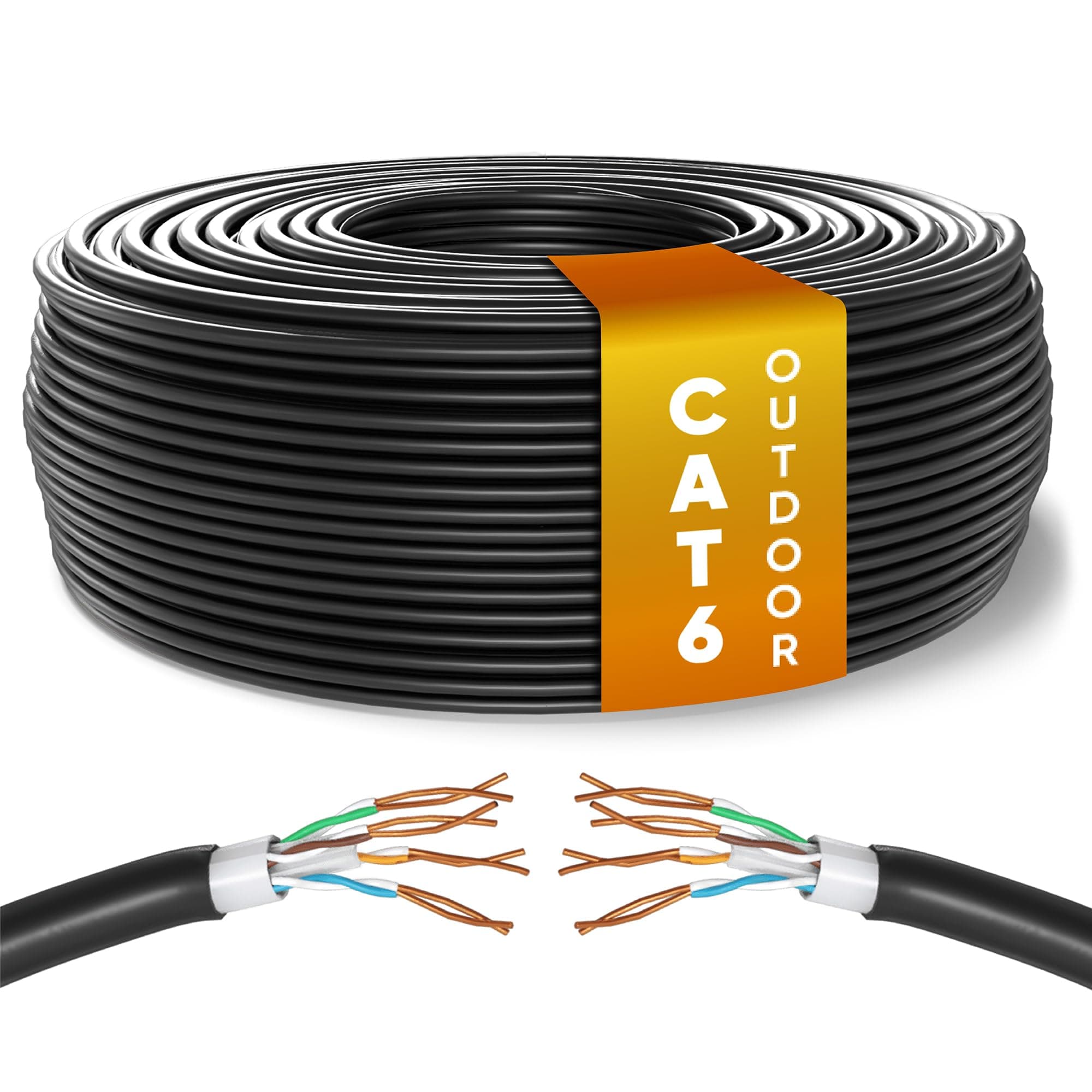 Mr. Tronic Outdoor Waterproof Cat 6 Ethernet Cable 100m, High Speed LAN Ethernet Network Cable, Bulk Cat6 Internet Cable, 1 Gbps, 250 Mhz, ADSL AWG24 Cable, UTP CCA Cable (100 Meter, Black)