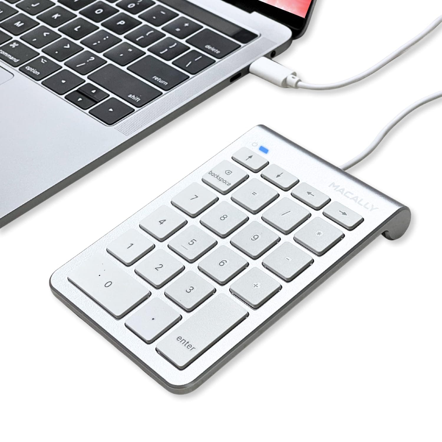 Wired USB C Numeric Keypad Keyboard for Type C Laptop, Apple Mac iMac MacBook Pro/Air, Windows PC, or Desktop Computer with 5 Foot Cable & 22 Key Slim Number Pad Numerical Numpad - Silver