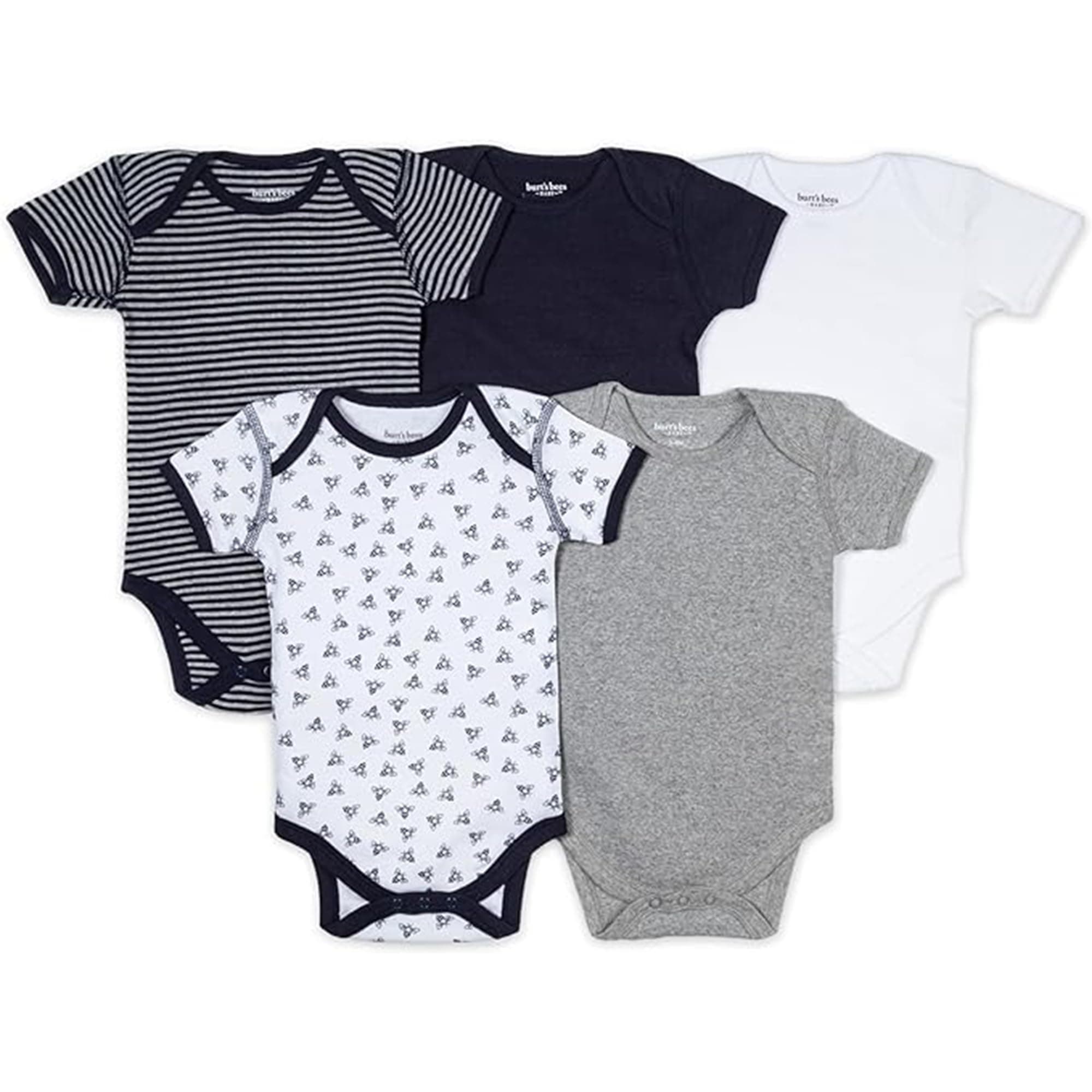 Burt's Bees Unisex Baby Organic Set of 5 Short Sleeve Bodysuits
