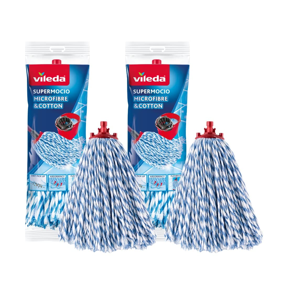 Vileda Supermocio Microfibre and Cotton Mop Refill, Pack of 2,White,18 x 10 x 37 cm