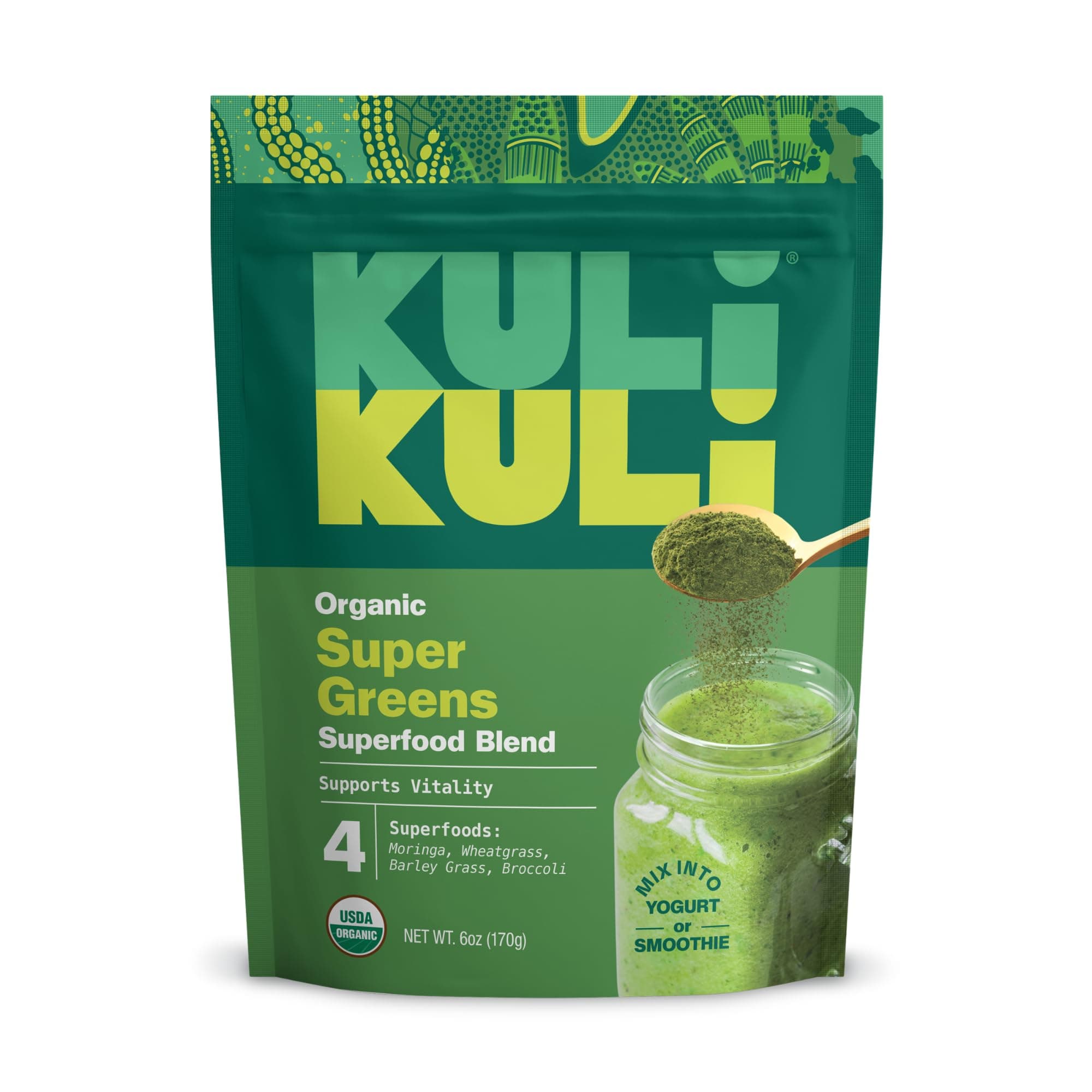 Kuli Kuli Green Power [6 oz] - Super Greens Powder - Nutrient Dense Moringa, Wheatgrass, Broccoli & Barley Grass Blend - 100% Plant Based Organic Superfood Posder Sourced from Remote Farms