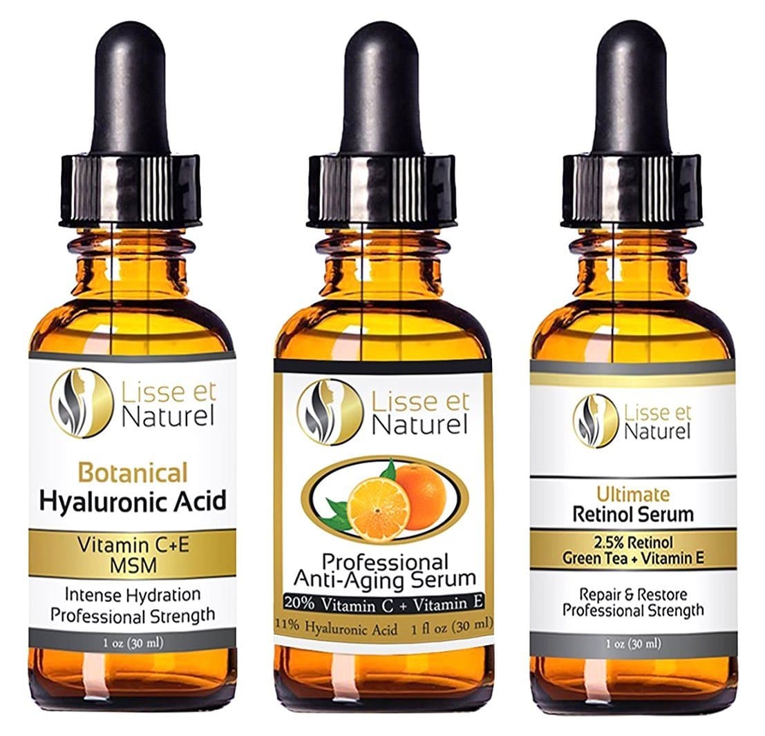 Lisse et Naturel Liquid Facelift, Vitmin C Serum, 2.5% Retinol, Hyaluronic Acid Serum