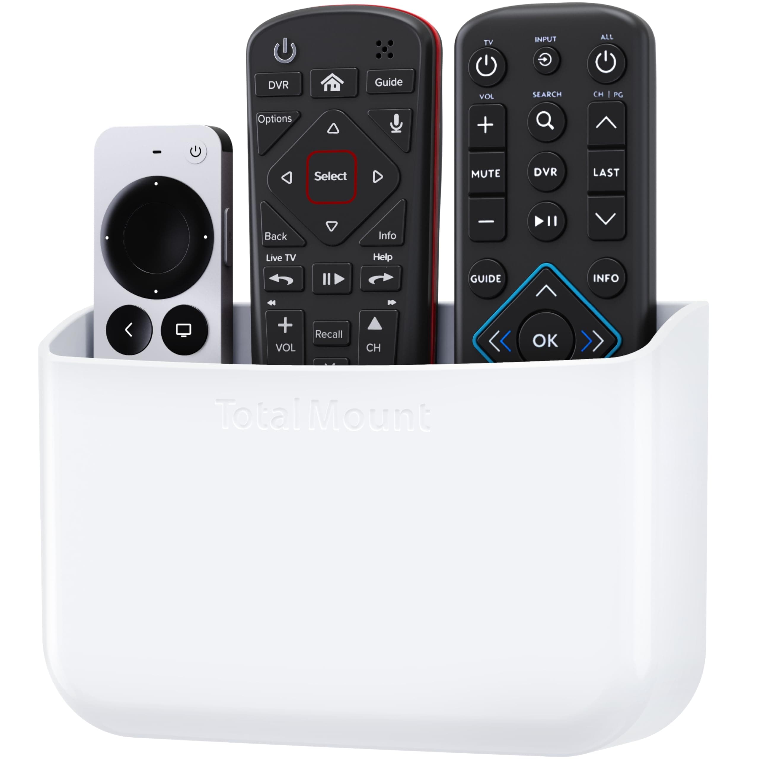 TotalMount Hole-Free Remote Holder – Eliminates Need to Drill Holes in Your Wall (Premium White Holder for 2 or 3 Remotes)