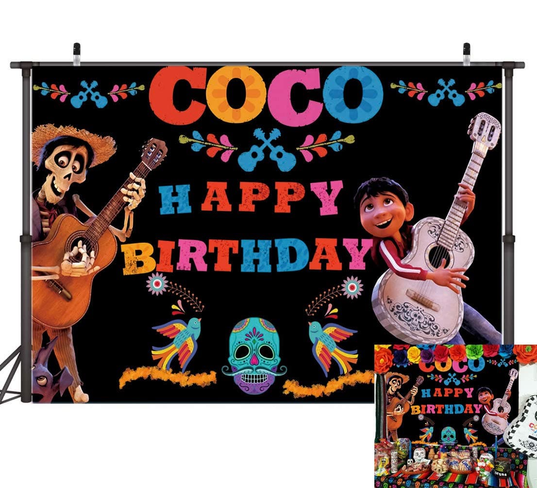 5x3ft Coco Happy Birthday Photo Backdrops Mexican Fiesta Style Photography Background Boy Baby Shower Birthday Party Banner Cake Table Supplies Props