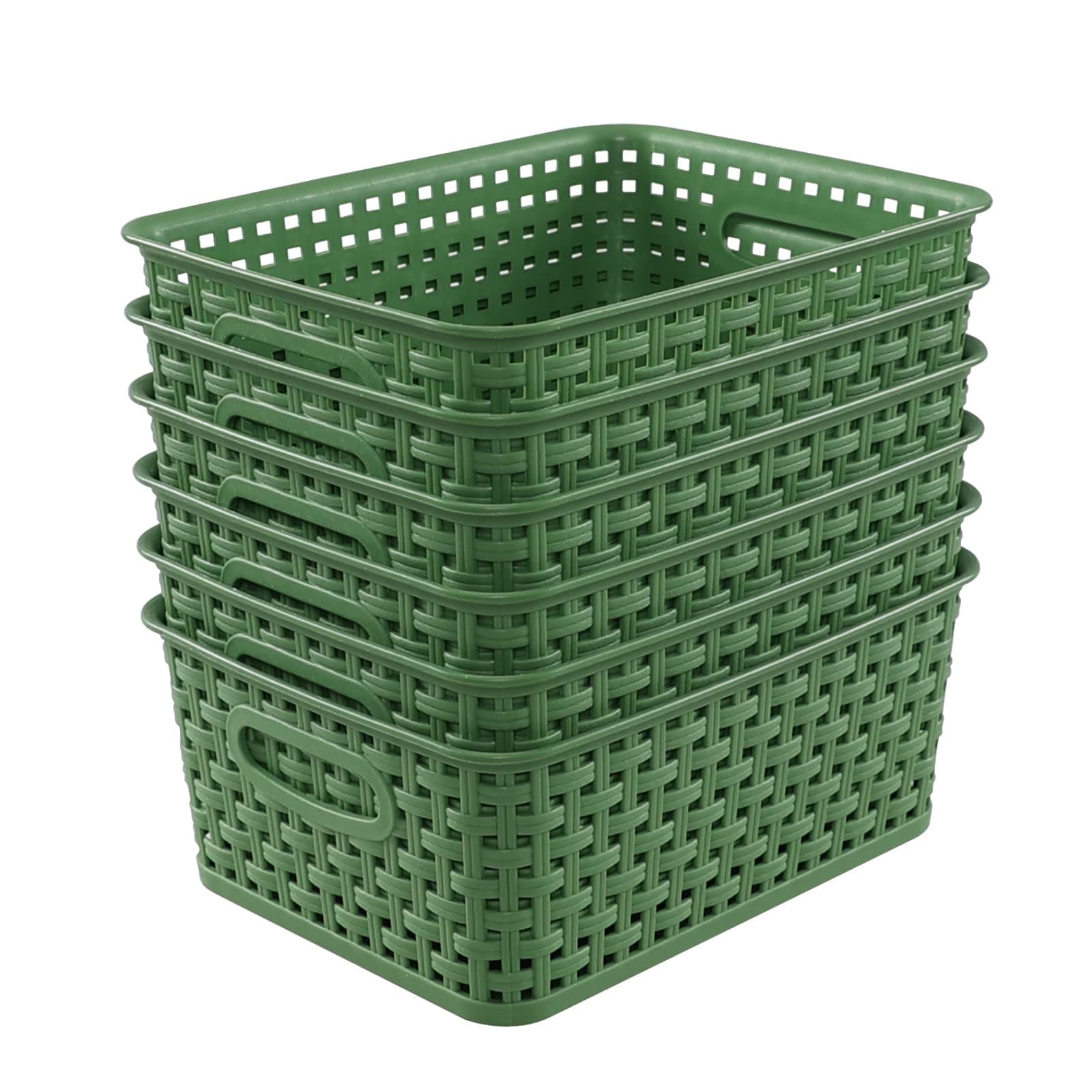 Mayish Plastic Weave Basket, Plastic Woven Cupboard Storage Baskets, 6 Packs