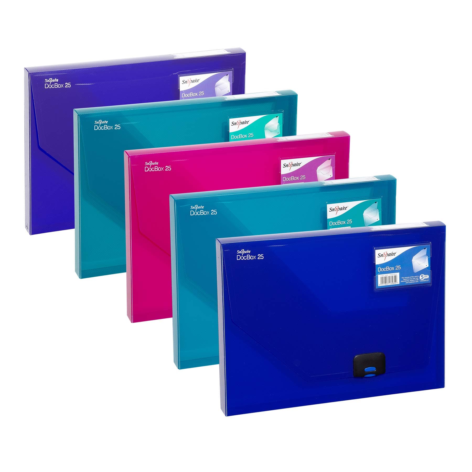 Snopake A4 DocBox Electra Assorted 25 mm Box File with Push Lock (Pack of 5) Ref: 14832