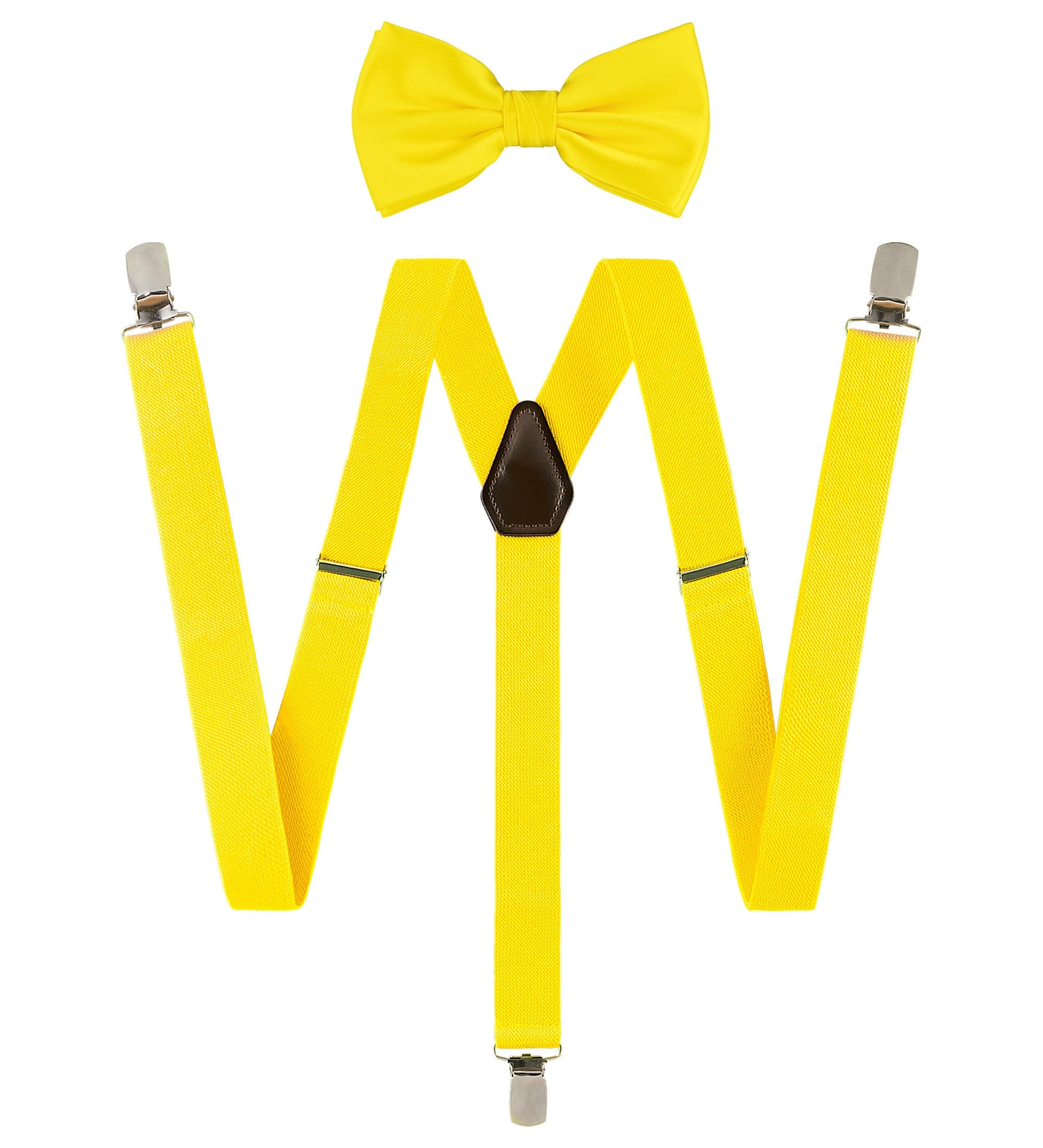 TIE G Solid Color Men's Suspender + Woven Bow Tie Set for Wedding : Vivid Color, Adjustable Brace, Strong Clip, Elastic Band