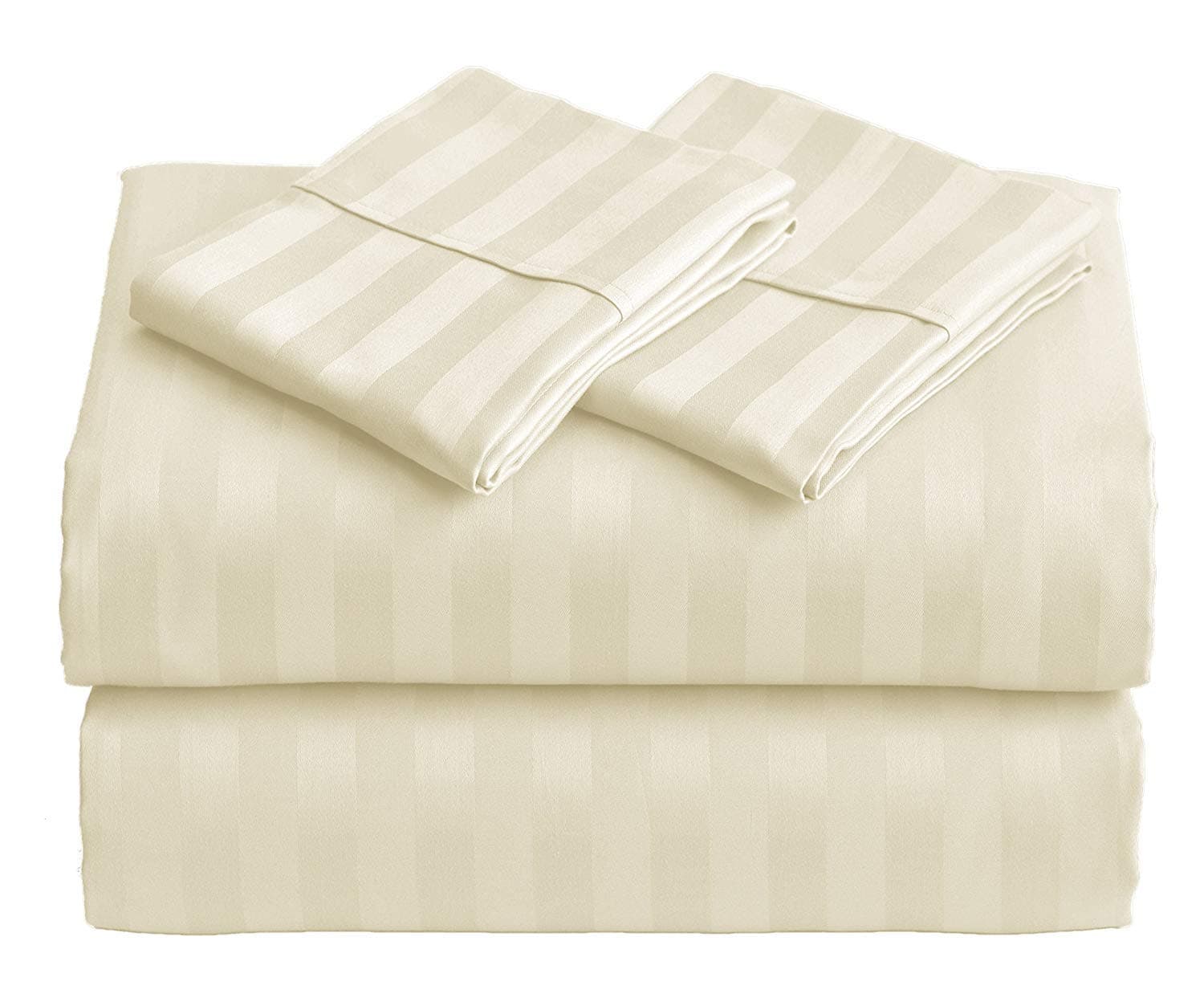 British Choice Linen 4 PCs Duvet Set (1 Duvet Cover+1 Fitted Sheet+2 Pilow Cover) Egyptian Cotton 650-Thread-Count 35 Cm Deep Durable Sateen Finish Comfortable (Ivory Stripe,Emperor Size)