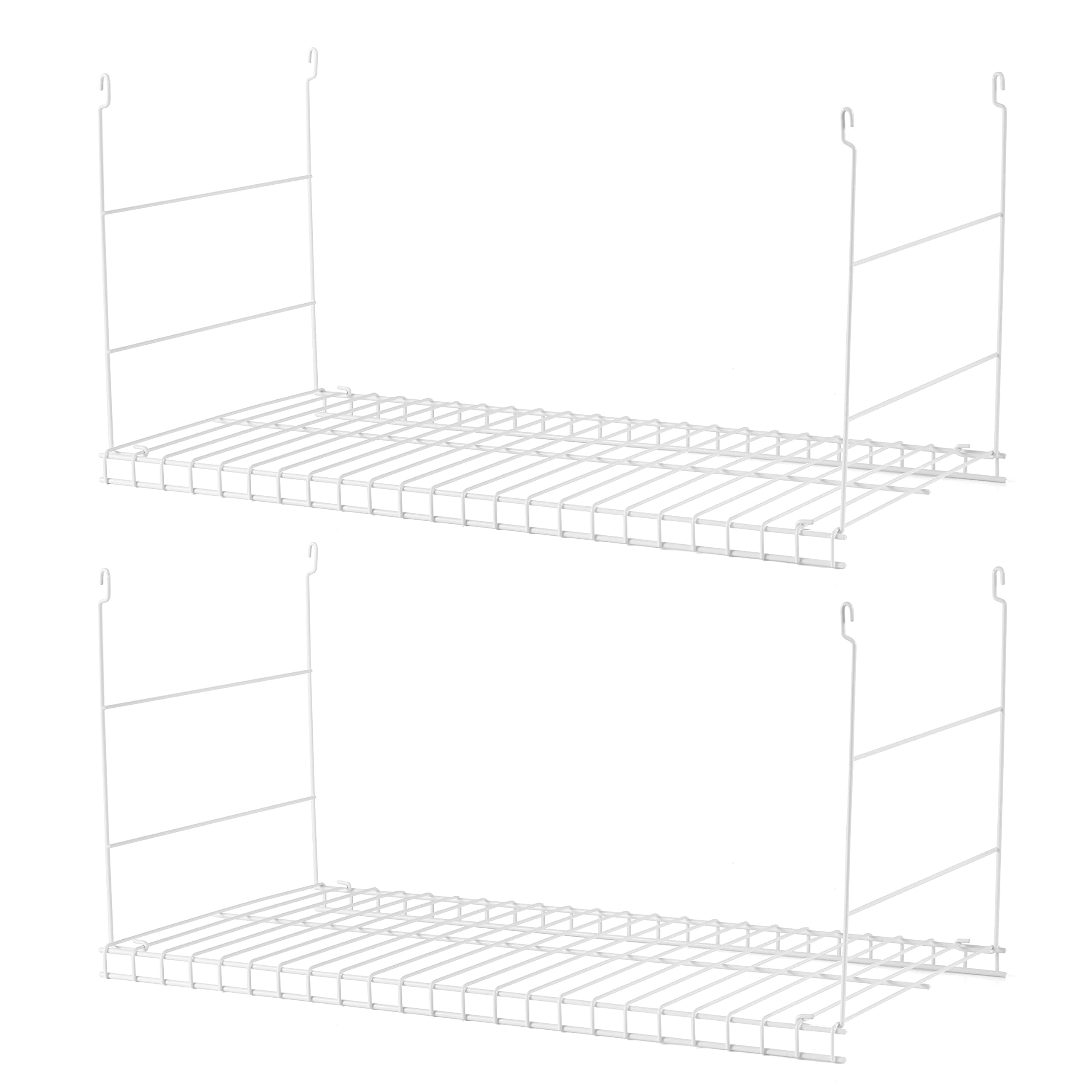 Universal Closet Custom Wire Hanging Storage Shelf Durable Steel Clothes Rack Accessory Attachment, 24 Inch Long, 2 Pack, White