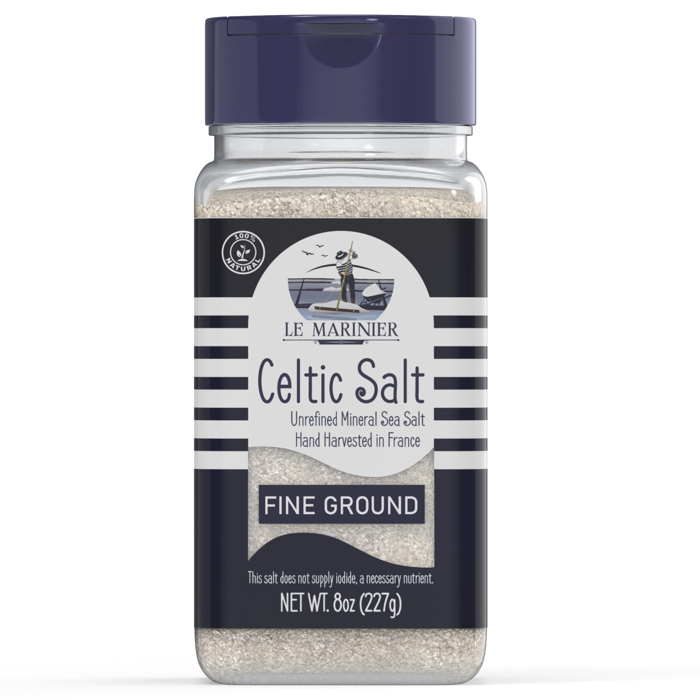 Le Marinier Celtic Salt Organic Fine Ground, 8oz. Mineral Rich 100% Natural and Unrefined. Refillable Salt Shaker. French Sea Salt with Vital Minerals. Hand Harvested (8oz Fine Ground)