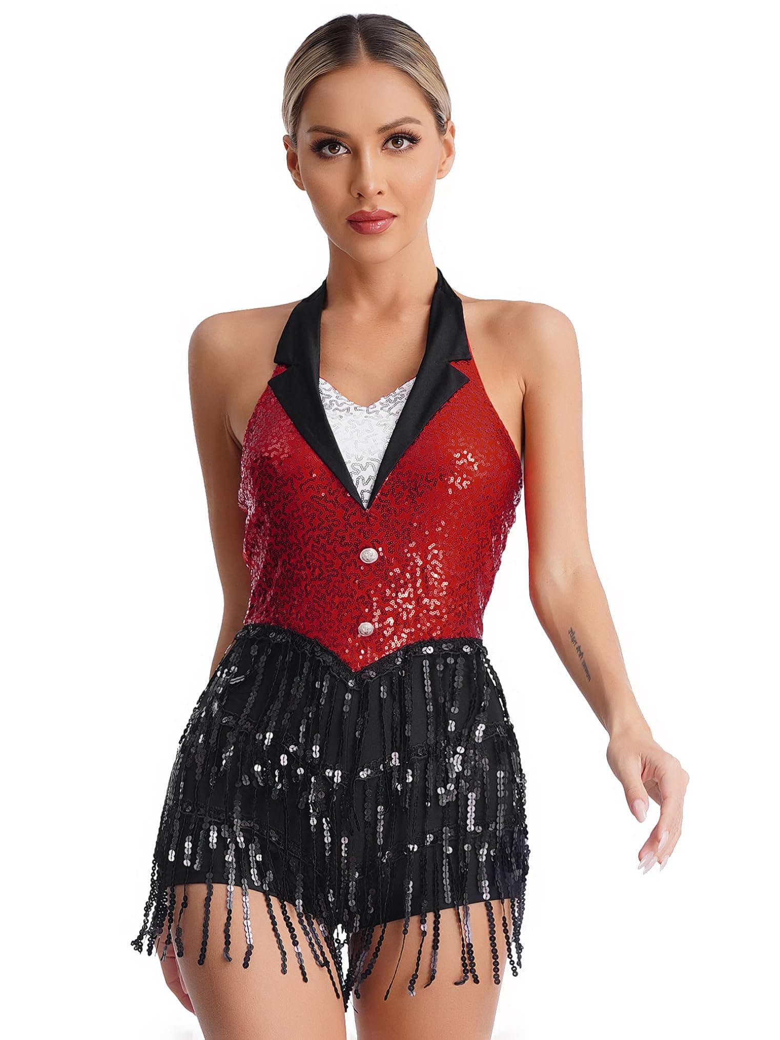 Women's Modern Dance Costumes Shiny Sequins Sleeveless Latin Jazz Tango Salsa Dance Leotard Bodysuit
