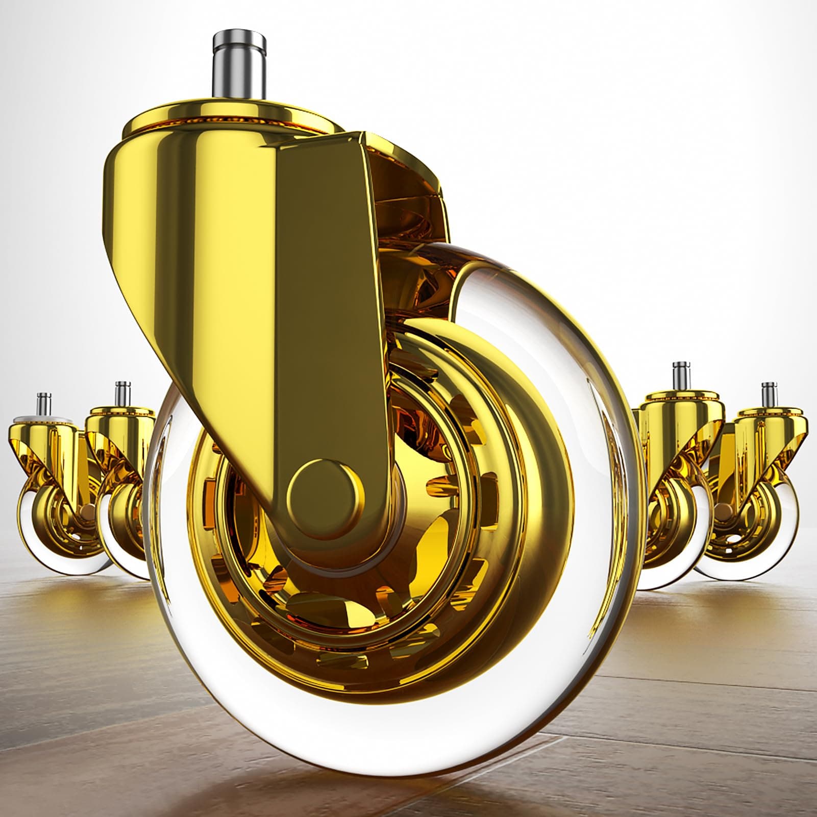 Office Chair Wheels Replacement,(Set of 5) 3'' Caster Wheels Smooth Rolling Heavy Duty Casters Safe for All Floors Including Hardwood - Universal Stem 7/16 Inch, Gold