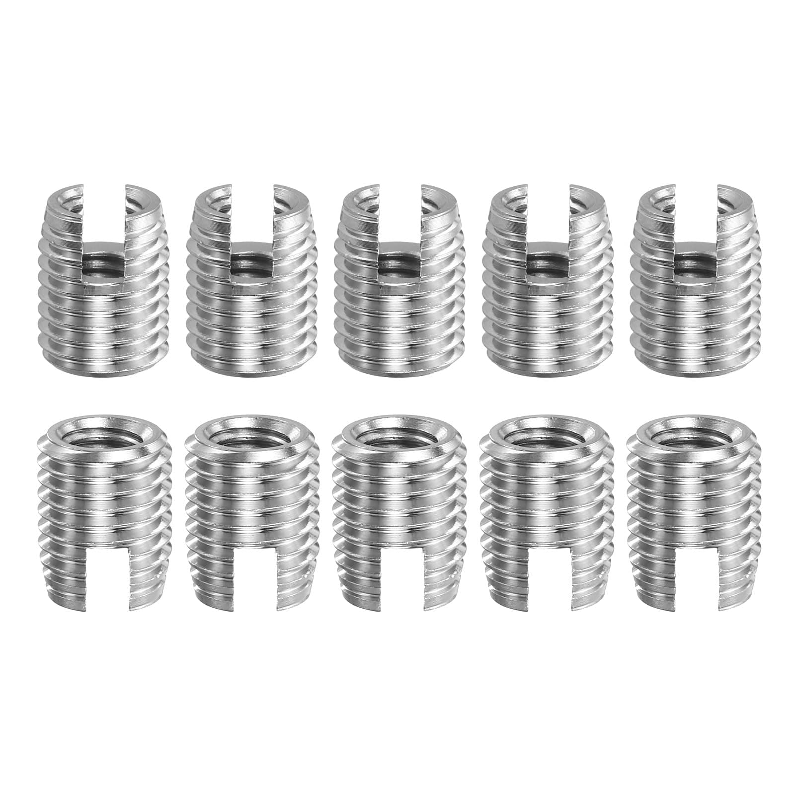 uxcell Self Tapping Threaded Inserts, 15pcs Inner M5-0.8 Outer M8x10 303 Stainless Steel Slotted Thread Repair Inserts Nuts