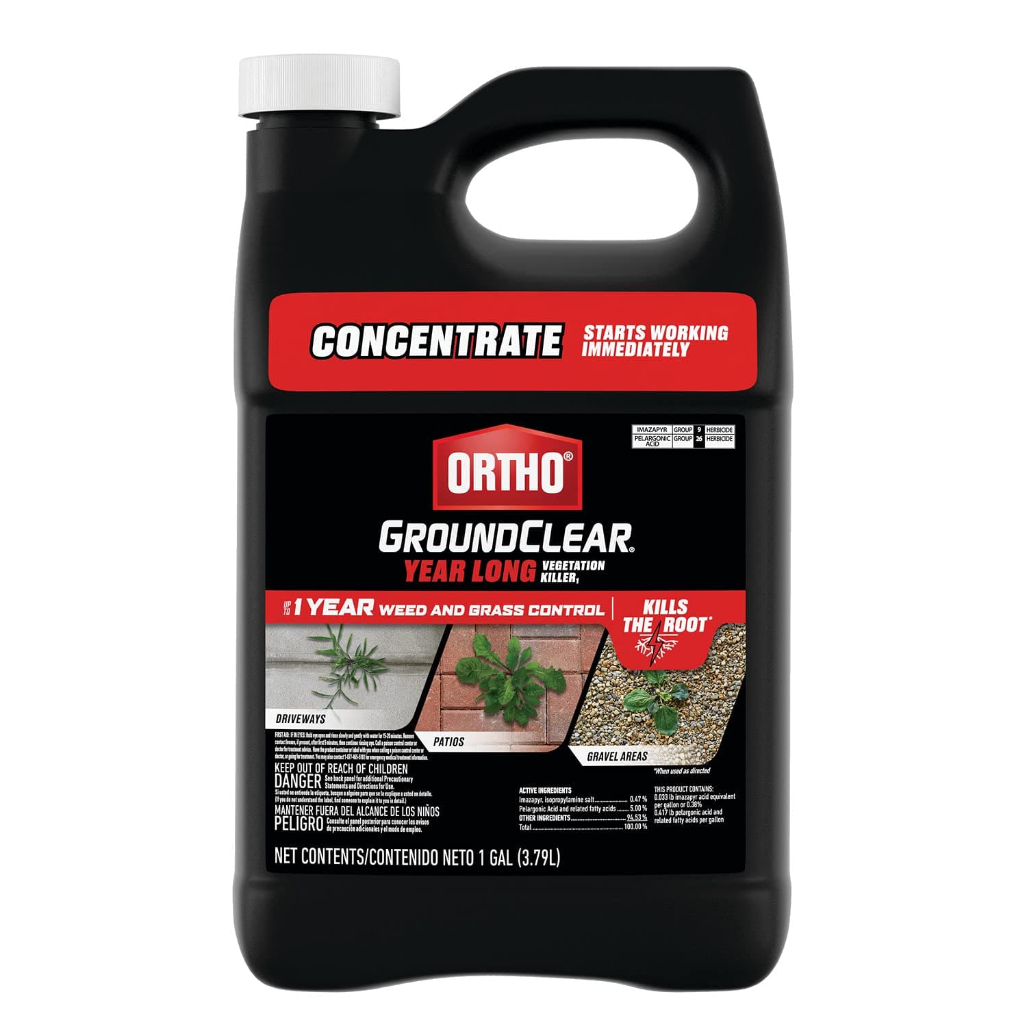 GroundClear Year Long Vegetation Killer1 - Concentrate, Visible Results in 3 Hours, Kills Weeds and Grasses to the Root When Used as Directed, Up to 1 Year of Weed and Grass Control, 1 gal.