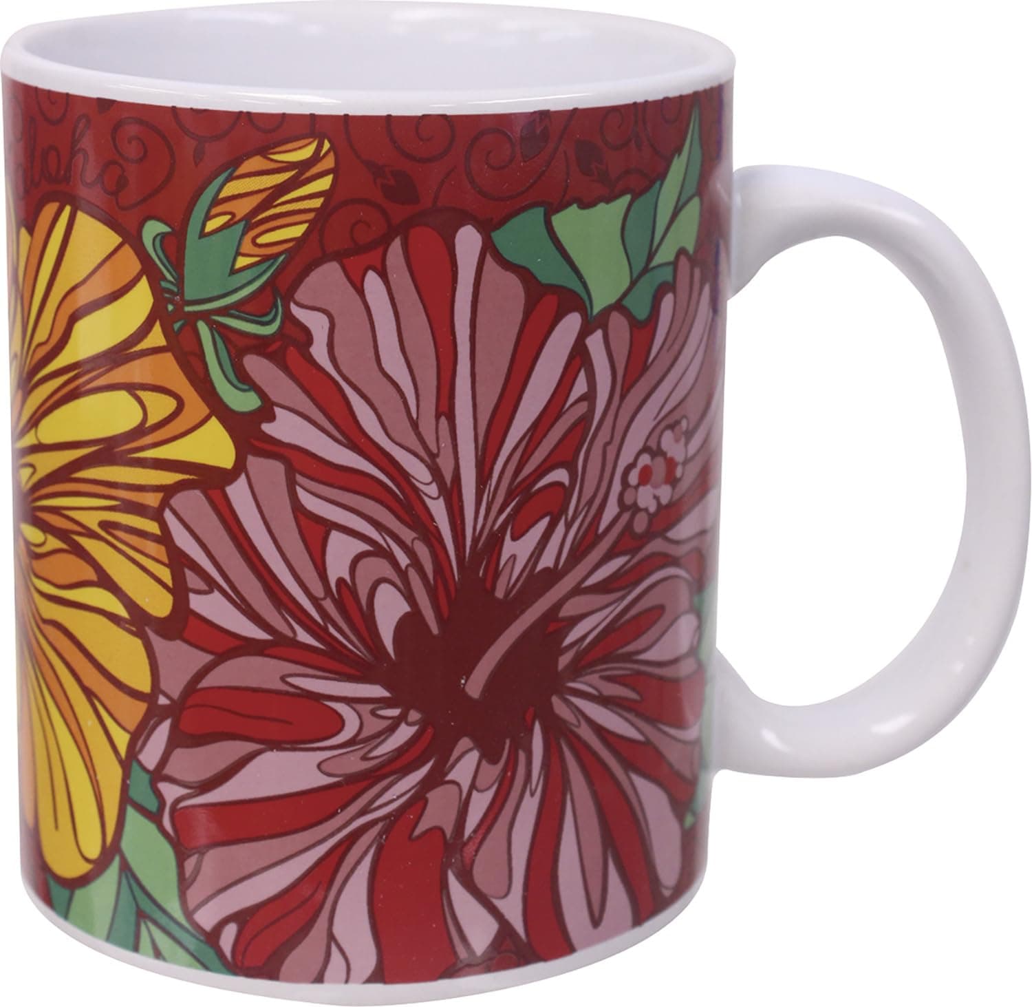 Hawaiian Coffee Mug Hibiscus Trio 11 oz Multicolor Ceramic Microwave Safe