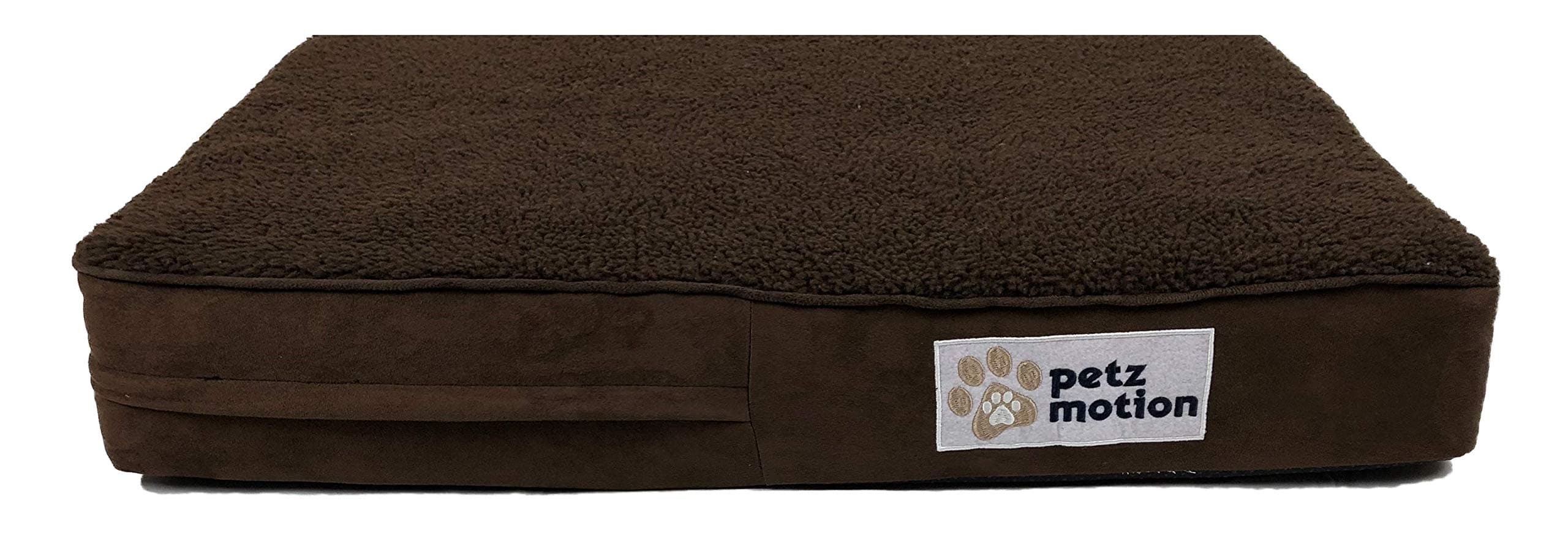 Petzmotion Premium Orthopaedic Memory Foam Dog Bed Mattress, Waterproof Liner, Washable Cover, Great for Pet Arthritis, Hip Dysplasia Etc. (X-Large, Brown Plush)