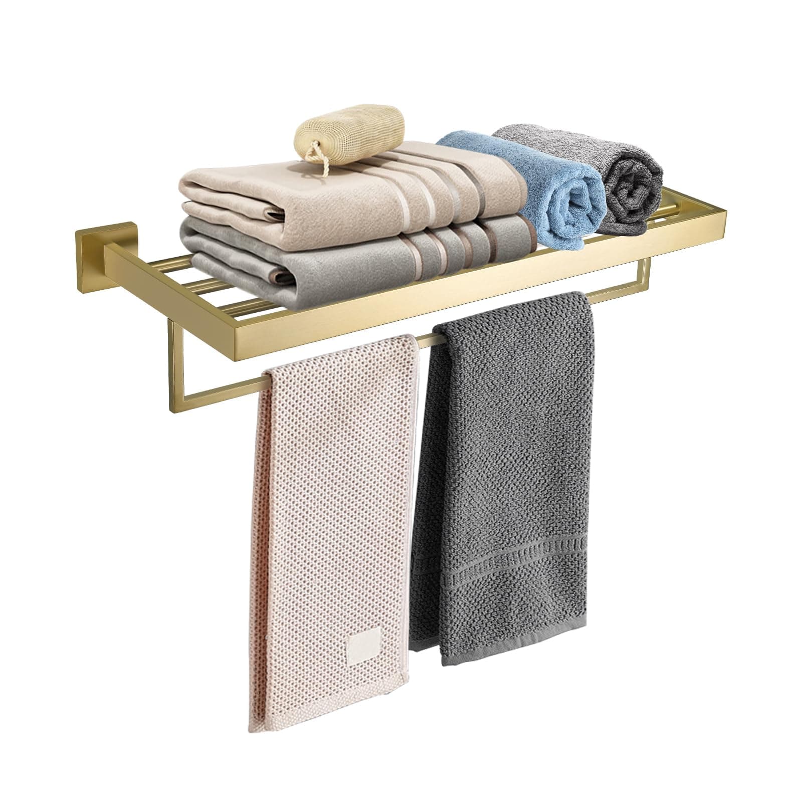 TURS Bathroom Towel Rack Brushed Gold Towel Shelf with Towel Bar Stainless Steel Wall Mounted Towel Holder Towel Rail