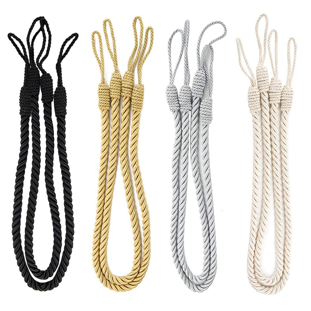 Comficent 4Pairs Rope Tiebacks Jute Hessian Curtain Rope Clips Holder Holdbacks Tieback