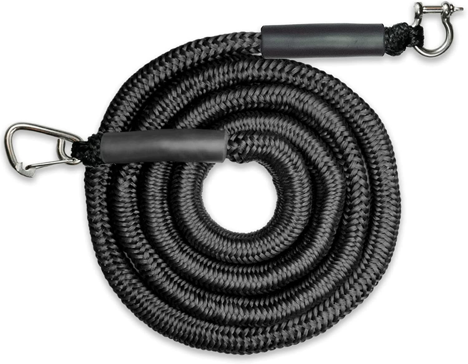 Bungee Anchor Rope Dock Lines with 316SS Snap Hook+D Shape Shackle Anchoring Rope Boat Accessories (Black, 7FT~14FT)