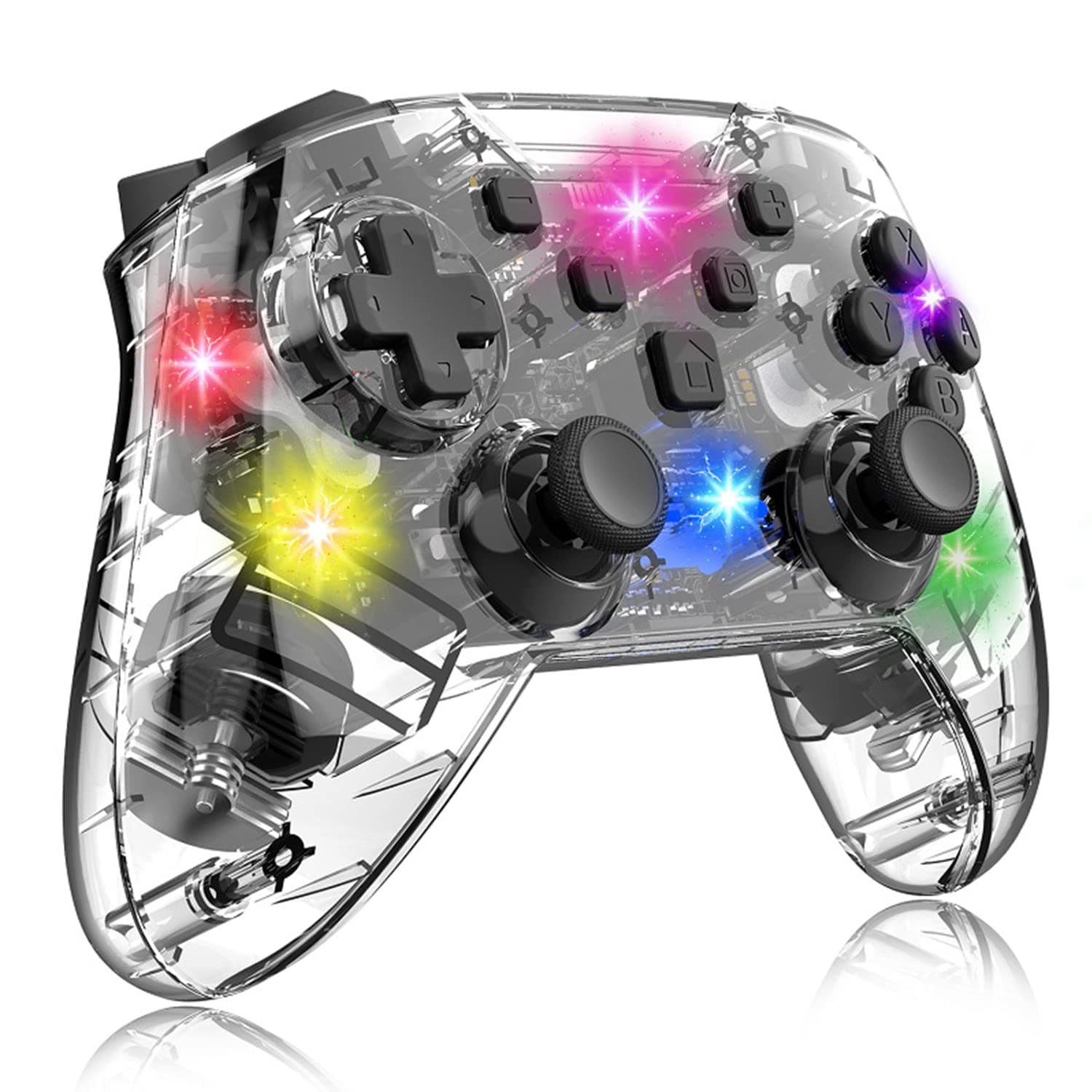 KOBJOY Wireless Game Controller for PC/Switch/Tesla model 3/y/x/s,Transparent LED Backlight,Support Dual Motor and Dual Vibration Function.