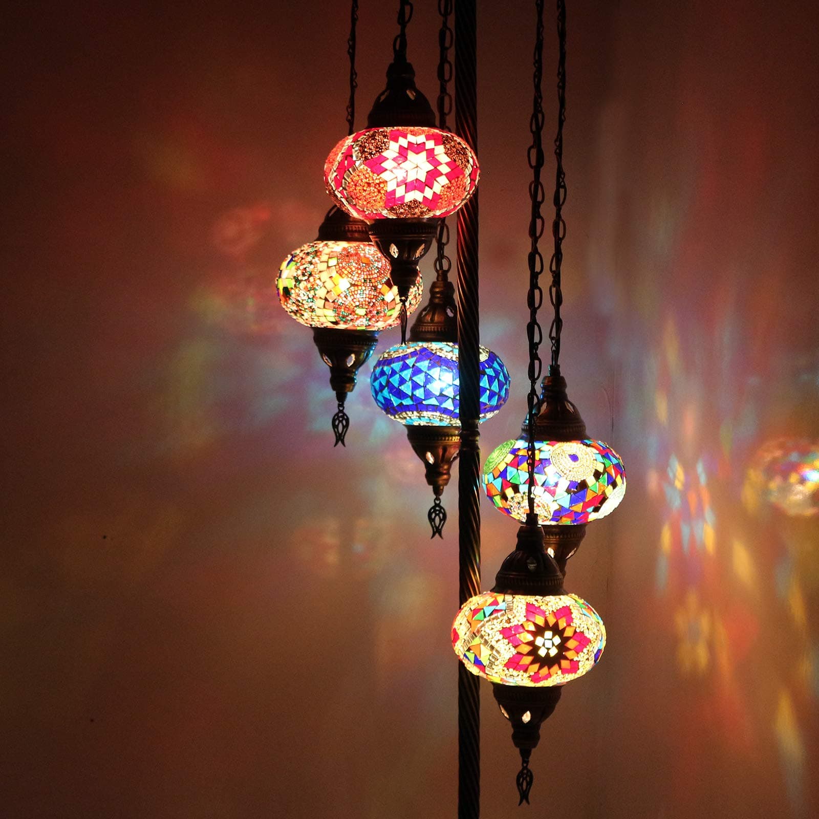 Handmade, Tiffany Style Glass, Turkish/Moroccan Lantern Ottoman Style Mosaic Floor Lamp 5 Big Globe